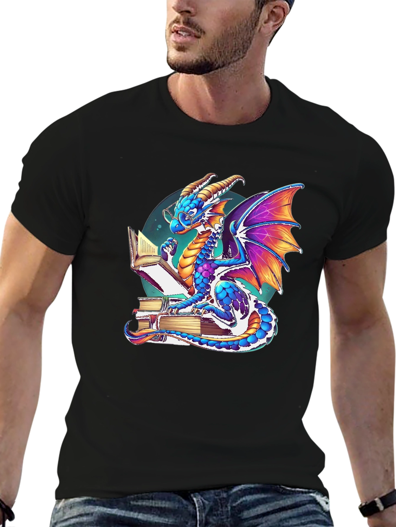 Dragon Reader T-Shirt: Whimsical Literary Style