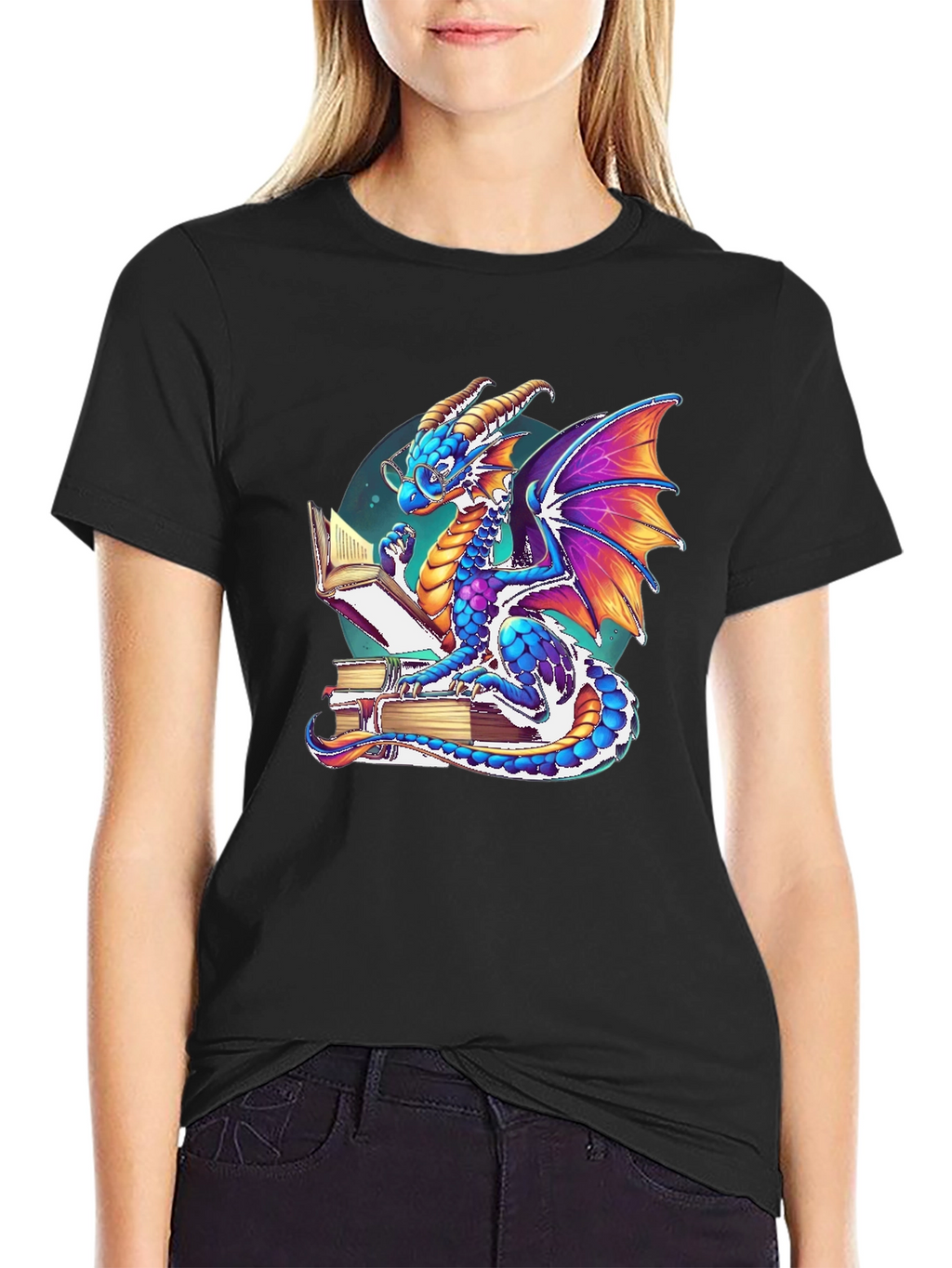 Dragon Reader T-Shirt: Whimsical Literary Style