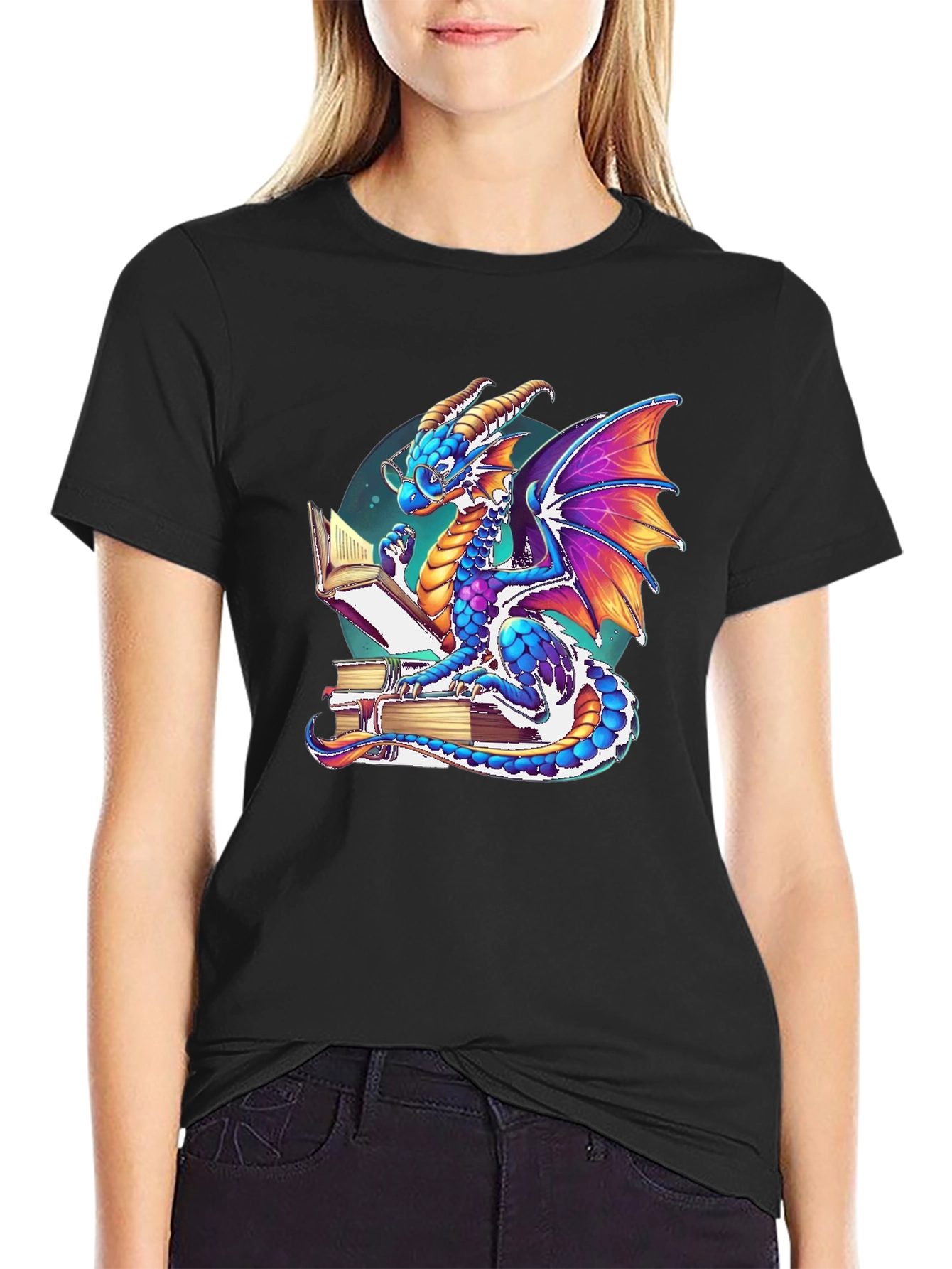 Dragon Reader T-Shirt: Whimsical Literary Style