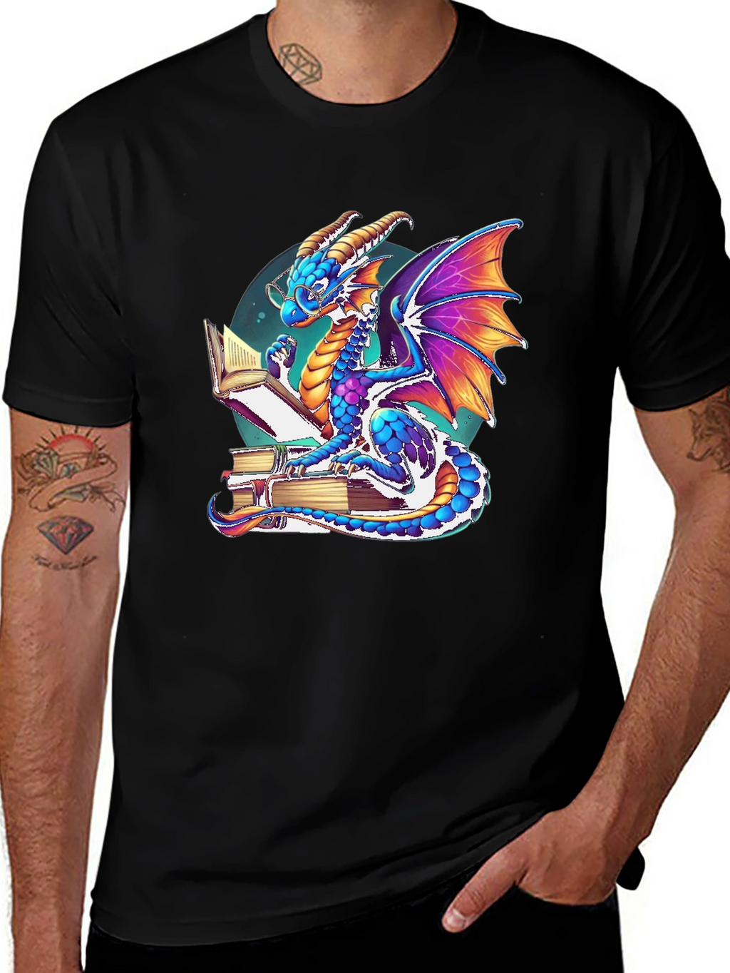 Dragon Reader T-Shirt: Whimsical Literary Style