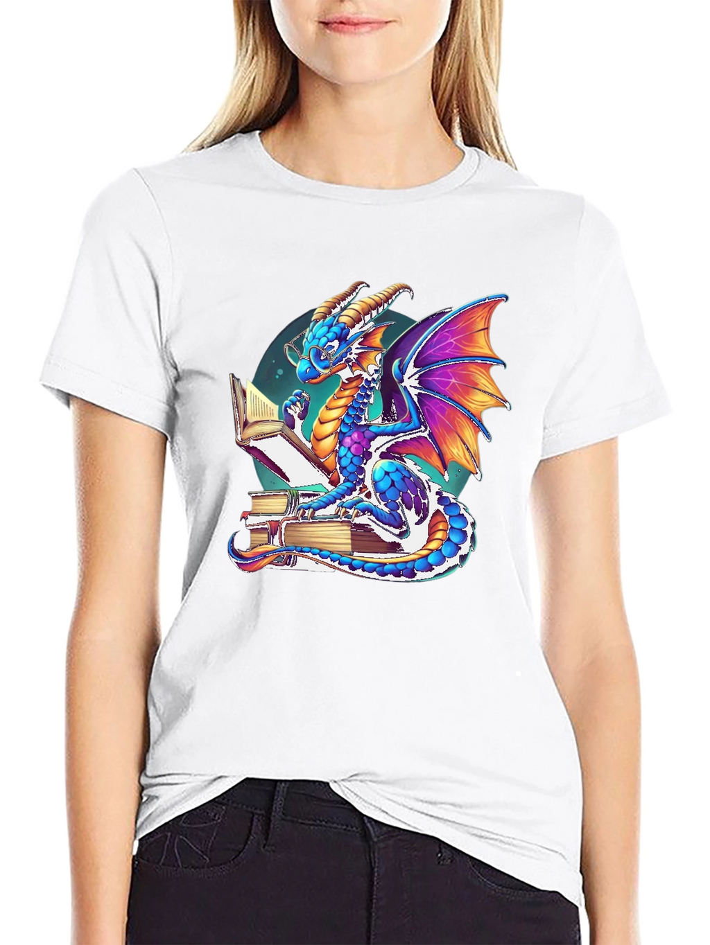 Dragon Reader T-Shirt: Whimsical Literary Style