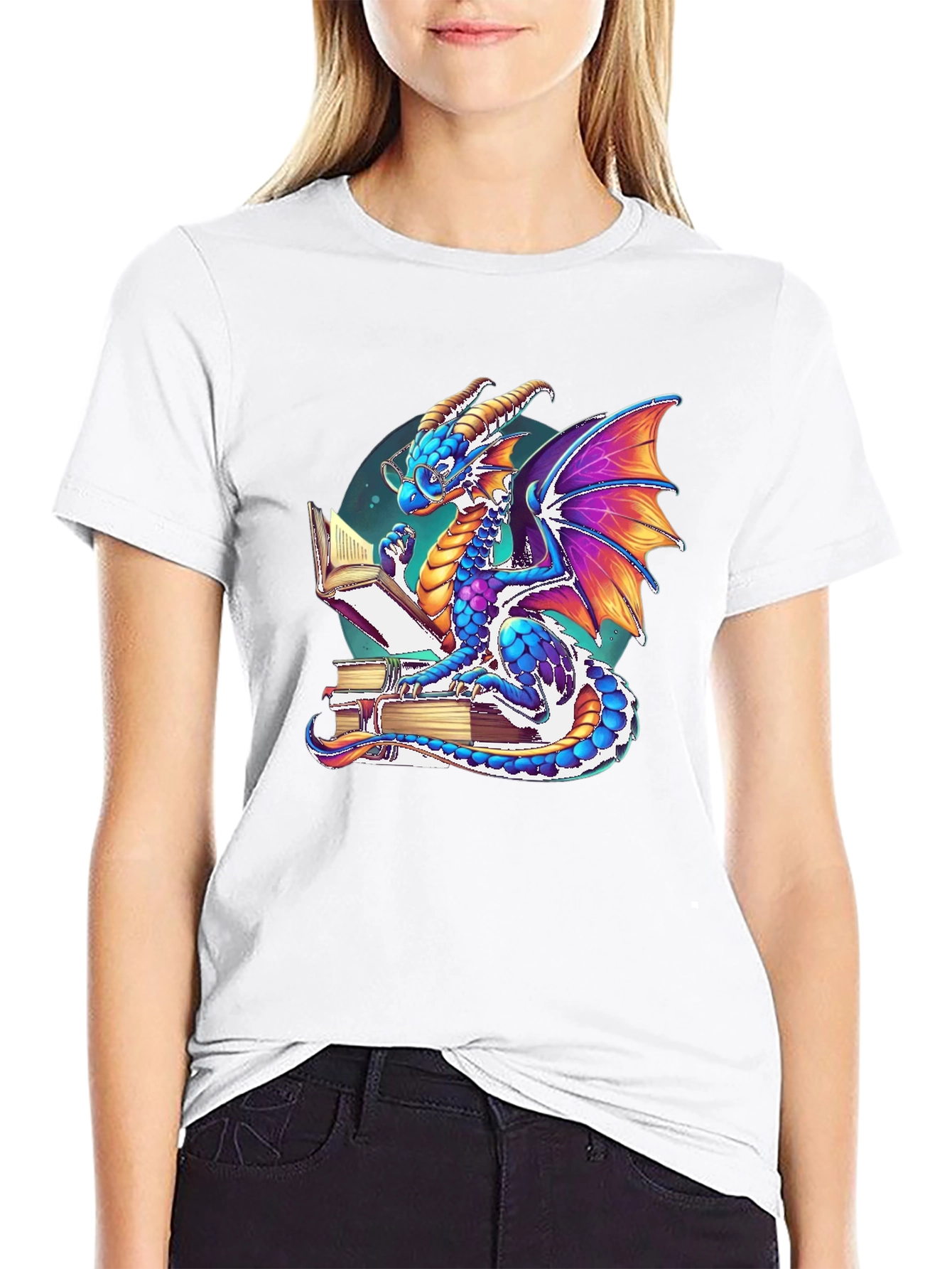 Dragon Reader T-Shirt: Whimsical Literary Style