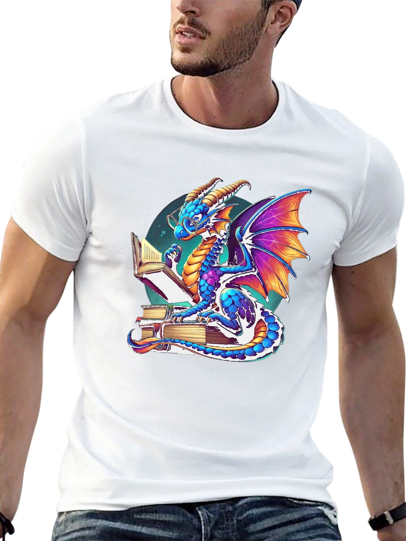 Dragon Reader T-Shirt: Whimsical Literary Style