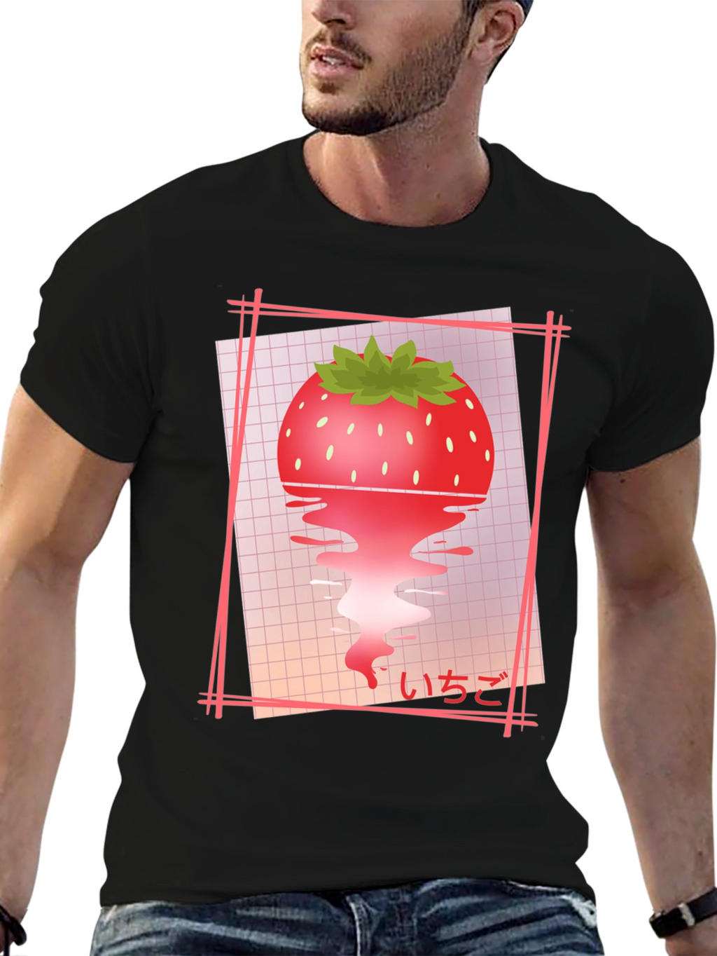 Strawberry Vaporwave T-Shirt - Black