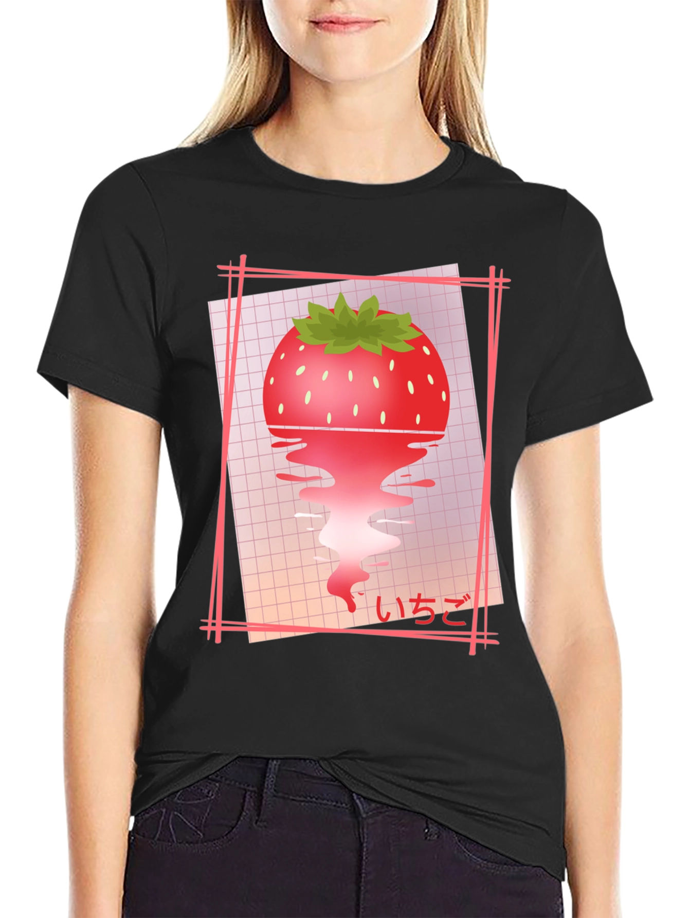 Strawberry Vaporwave T-Shirt - Black