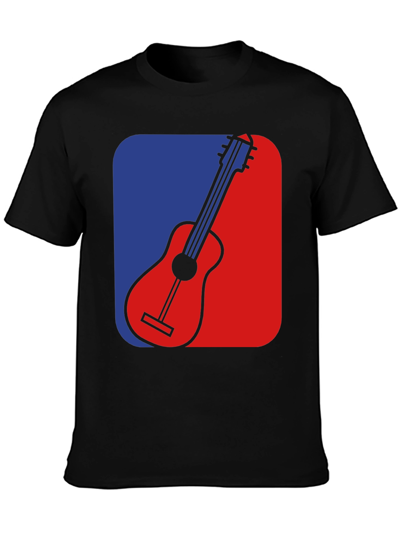 Guitar Graphic Tee - Blue & Red Design Black T-Shirt