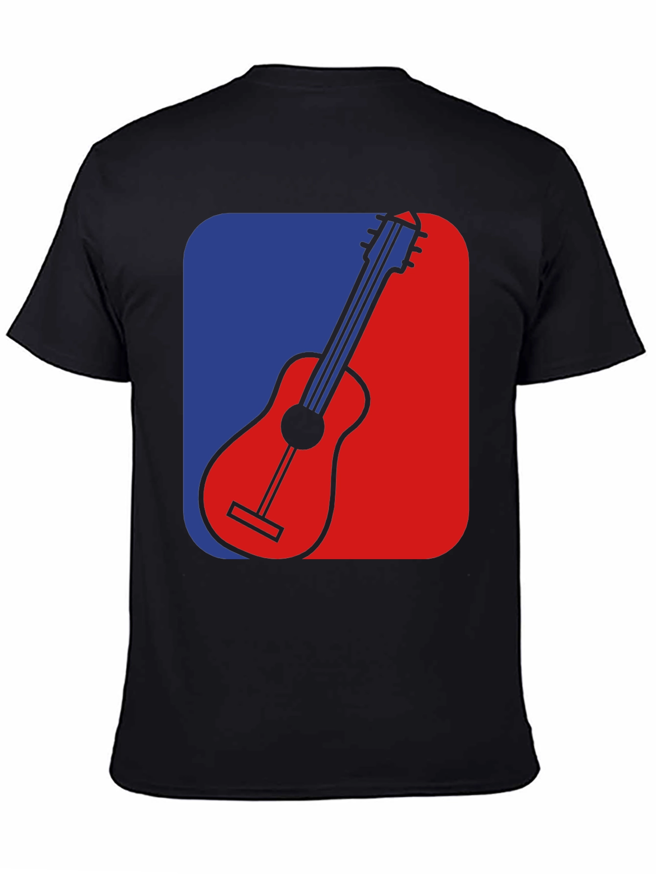 Guitar Graphic Tee - Blue & Red Design Black T-Shirt