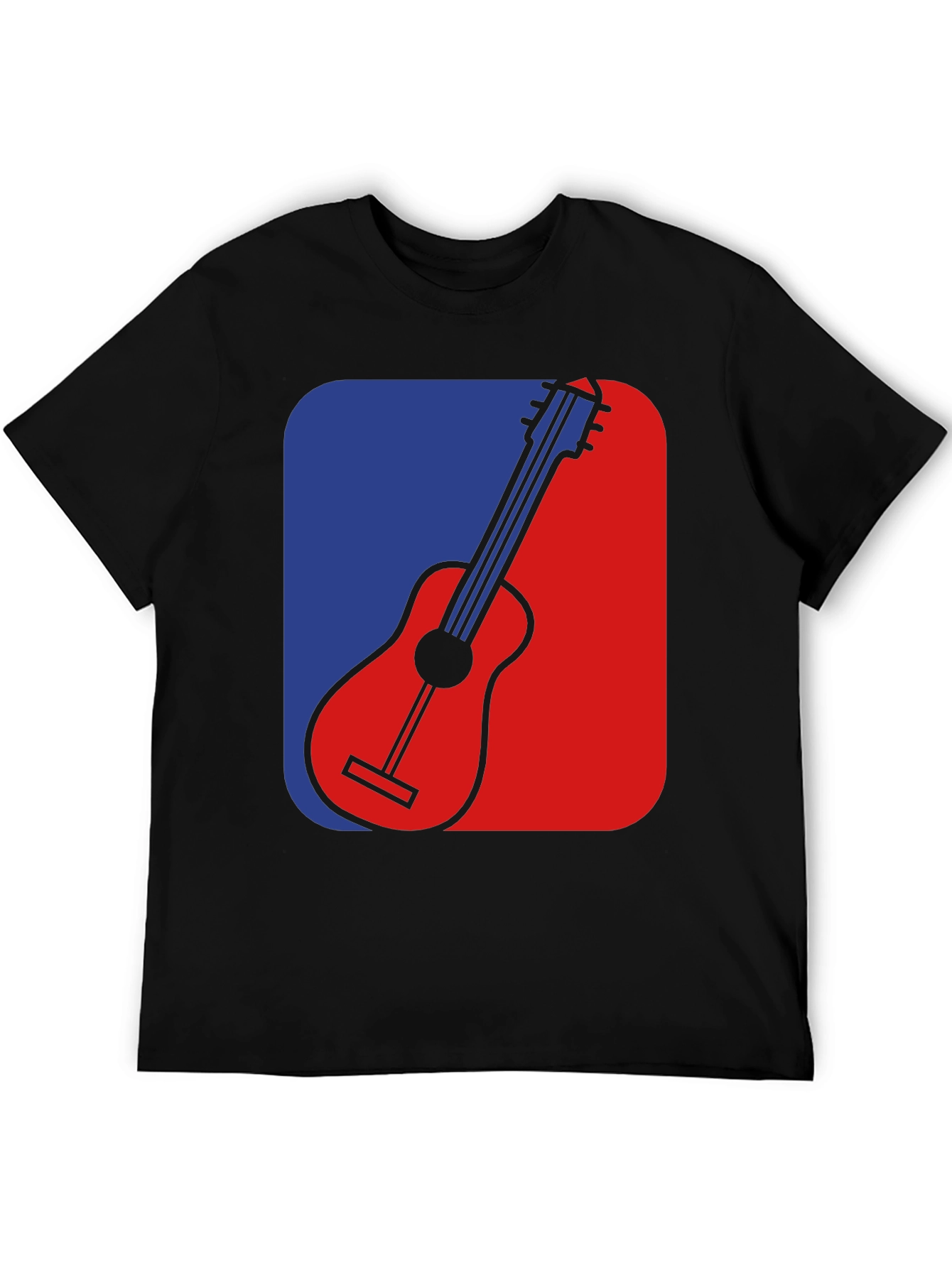 Guitar Graphic Tee - Blue & Red Design Black T-Shirt