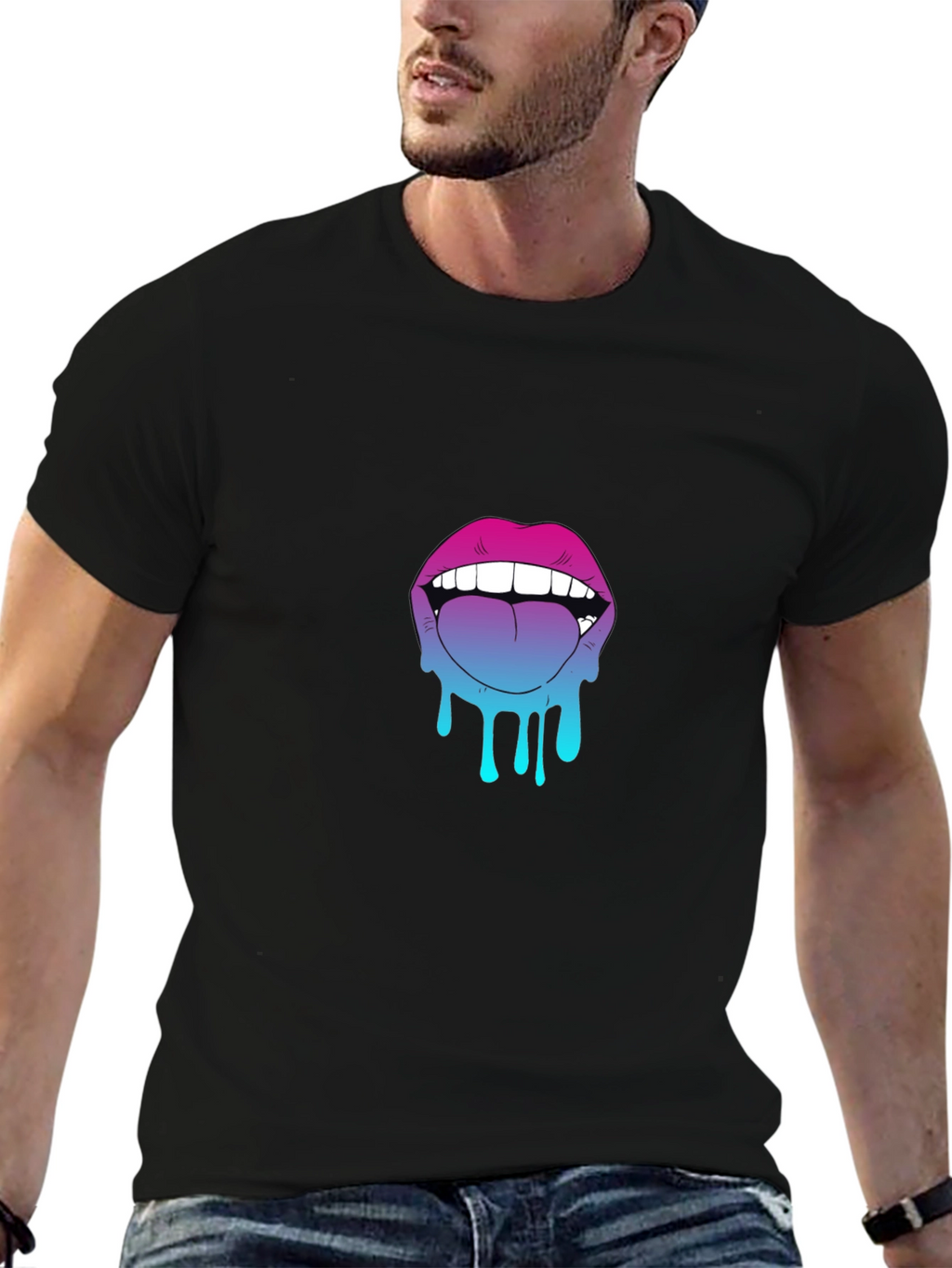 Dripping Lips Graphic Tee - Bold Black Cotton