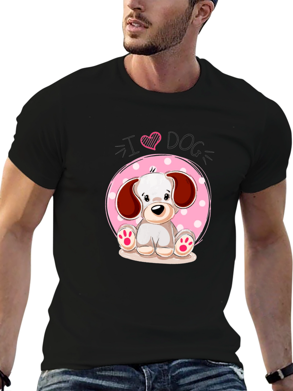 I Heart Dog Cute Puppy Graphic Tee - Black