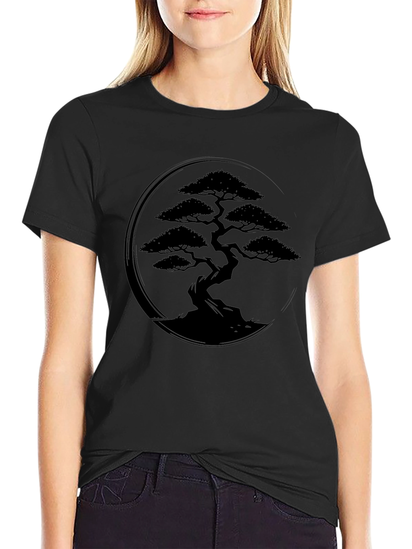 Bonsai Tree Graphic Tee - Zen Style Black T-Shirt