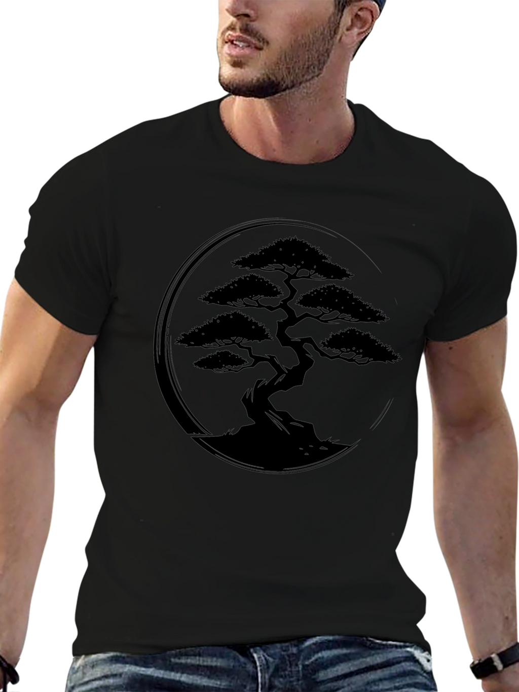 Bonsai Tree Graphic Tee - Zen Style Black T-Shirt