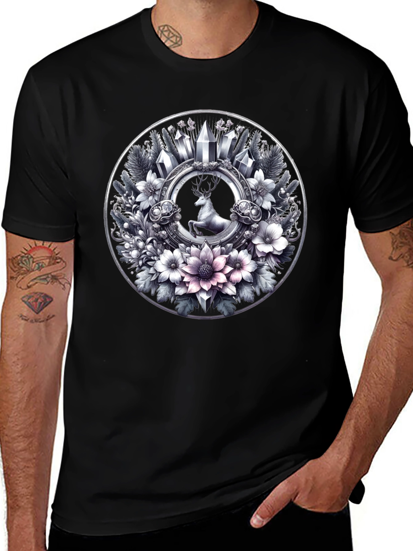 Deer & Floral Circle Graphic Tee