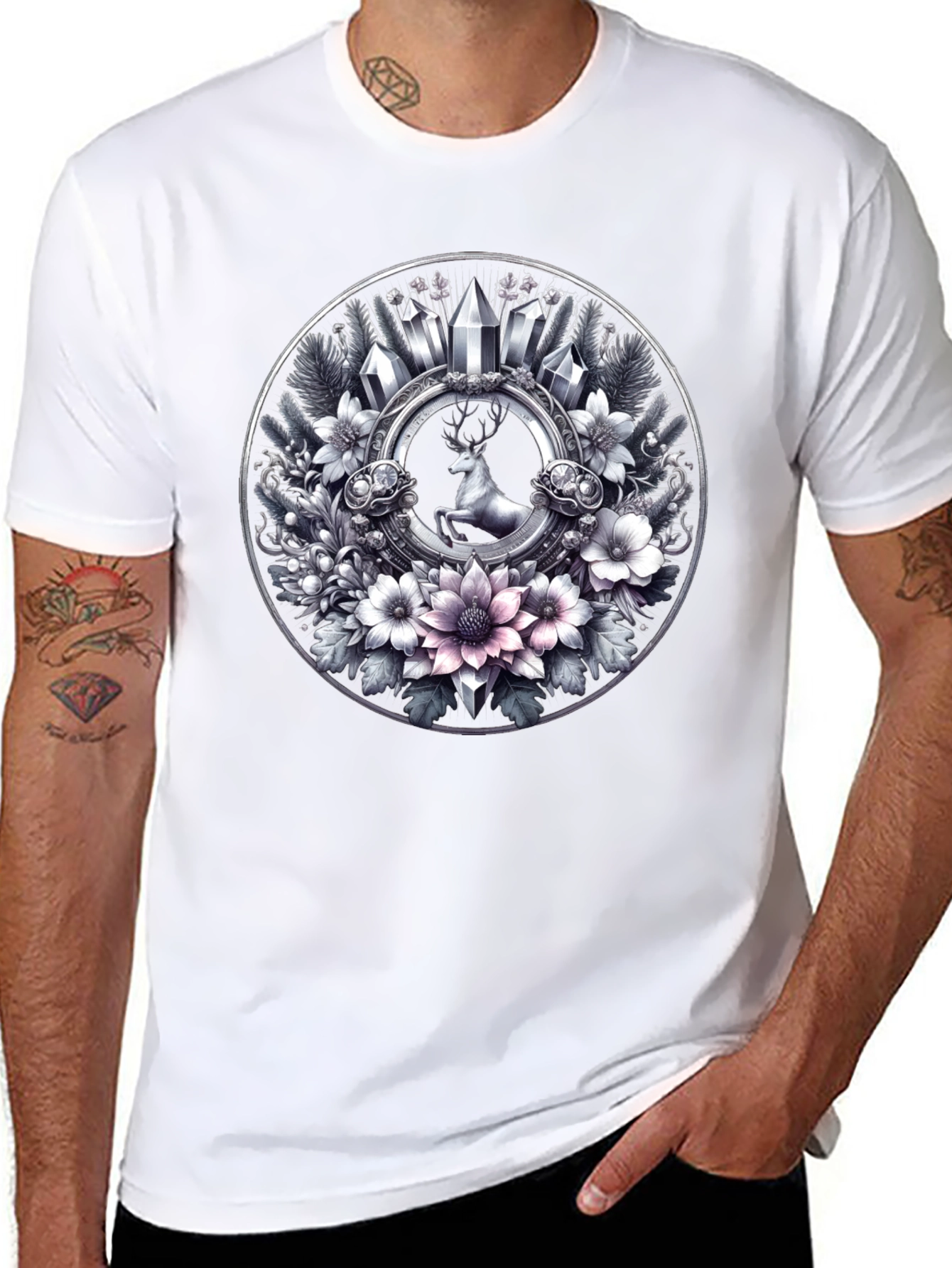 Deer & Floral Circle Graphic Tee