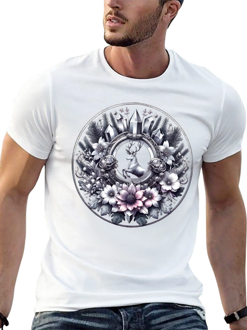 Deer & Floral Circle Graphic Tee