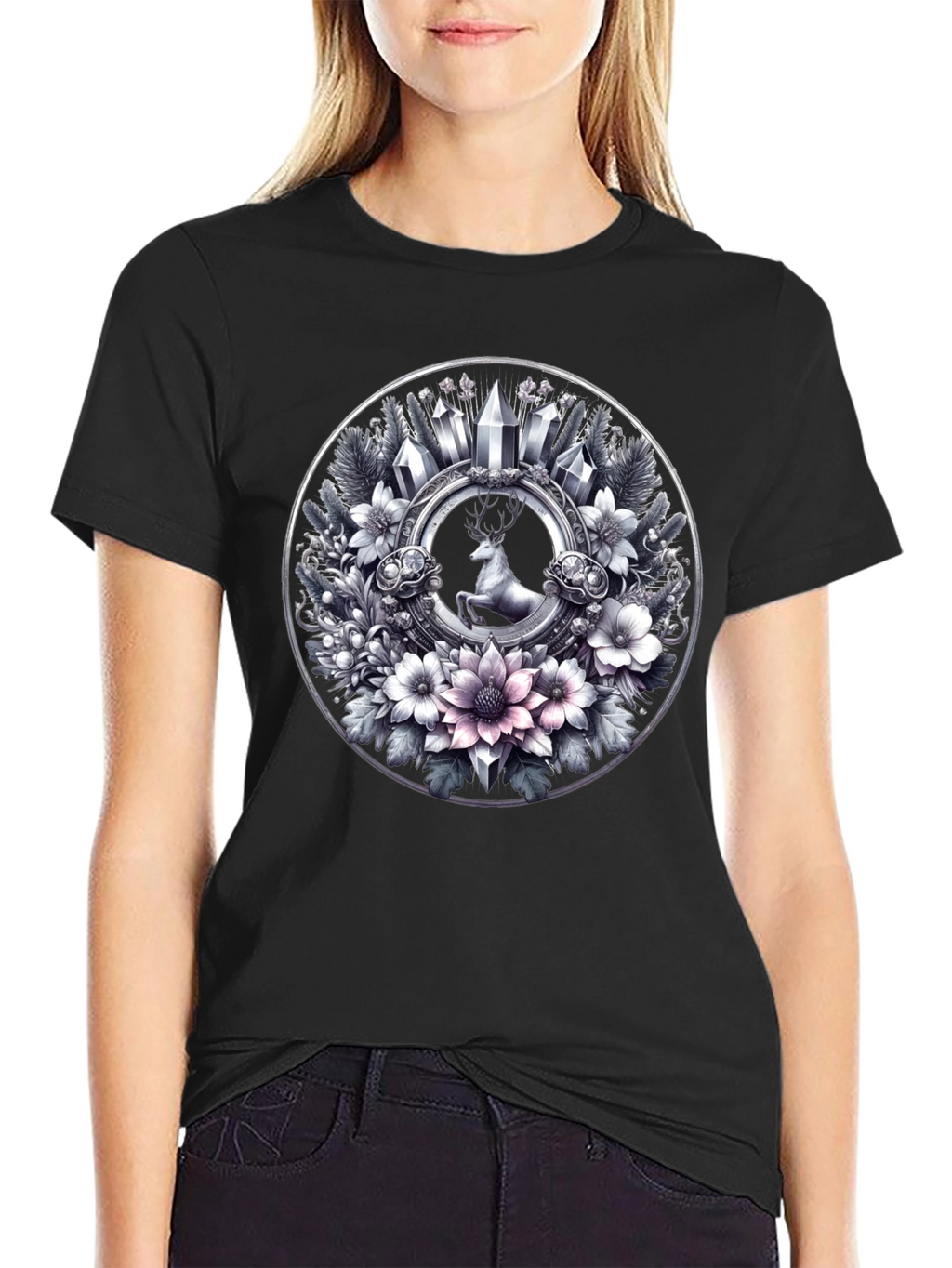 Deer & Floral Circle Graphic Tee
