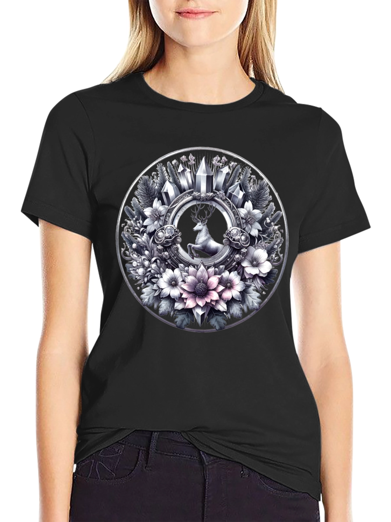 Deer & Floral Circle Graphic Tee