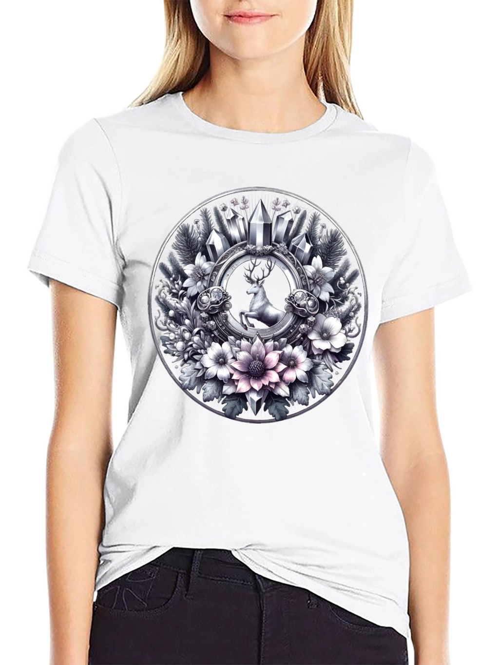 Deer & Floral Circle Graphic Tee