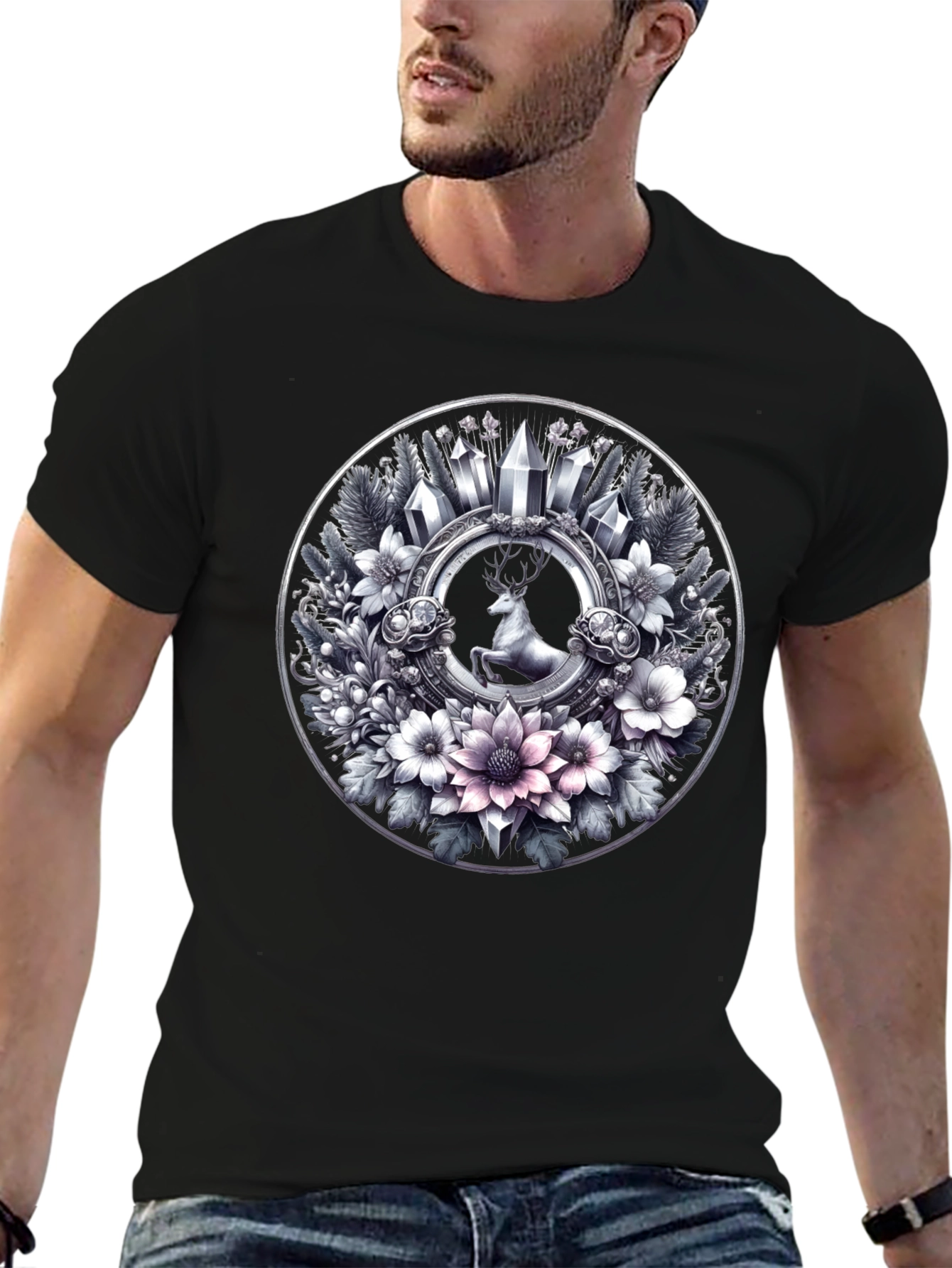 Deer & Floral Circle Graphic Tee