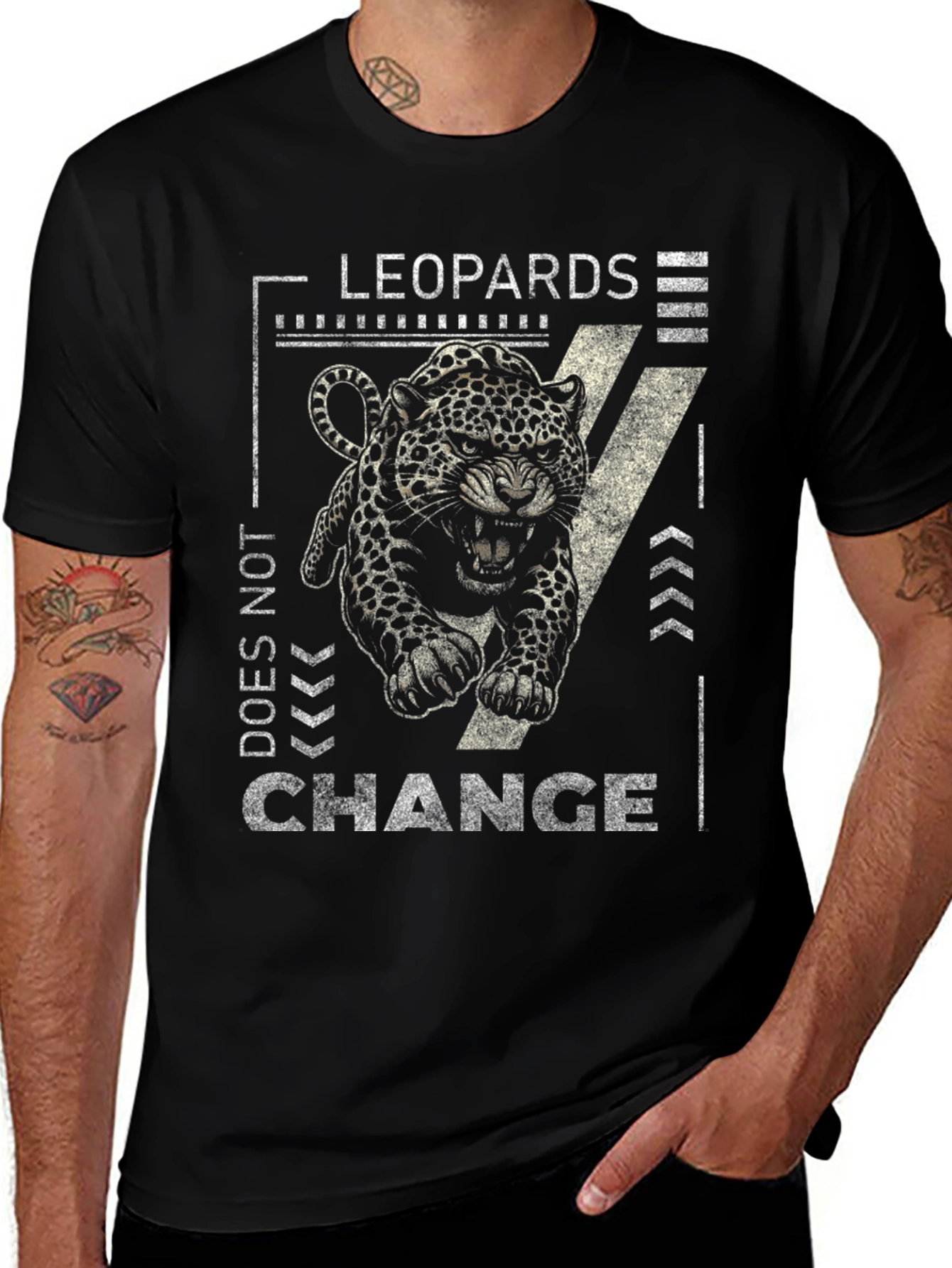 Leopards Dont Change Graphic Tee - Stylish Black T-Shirt