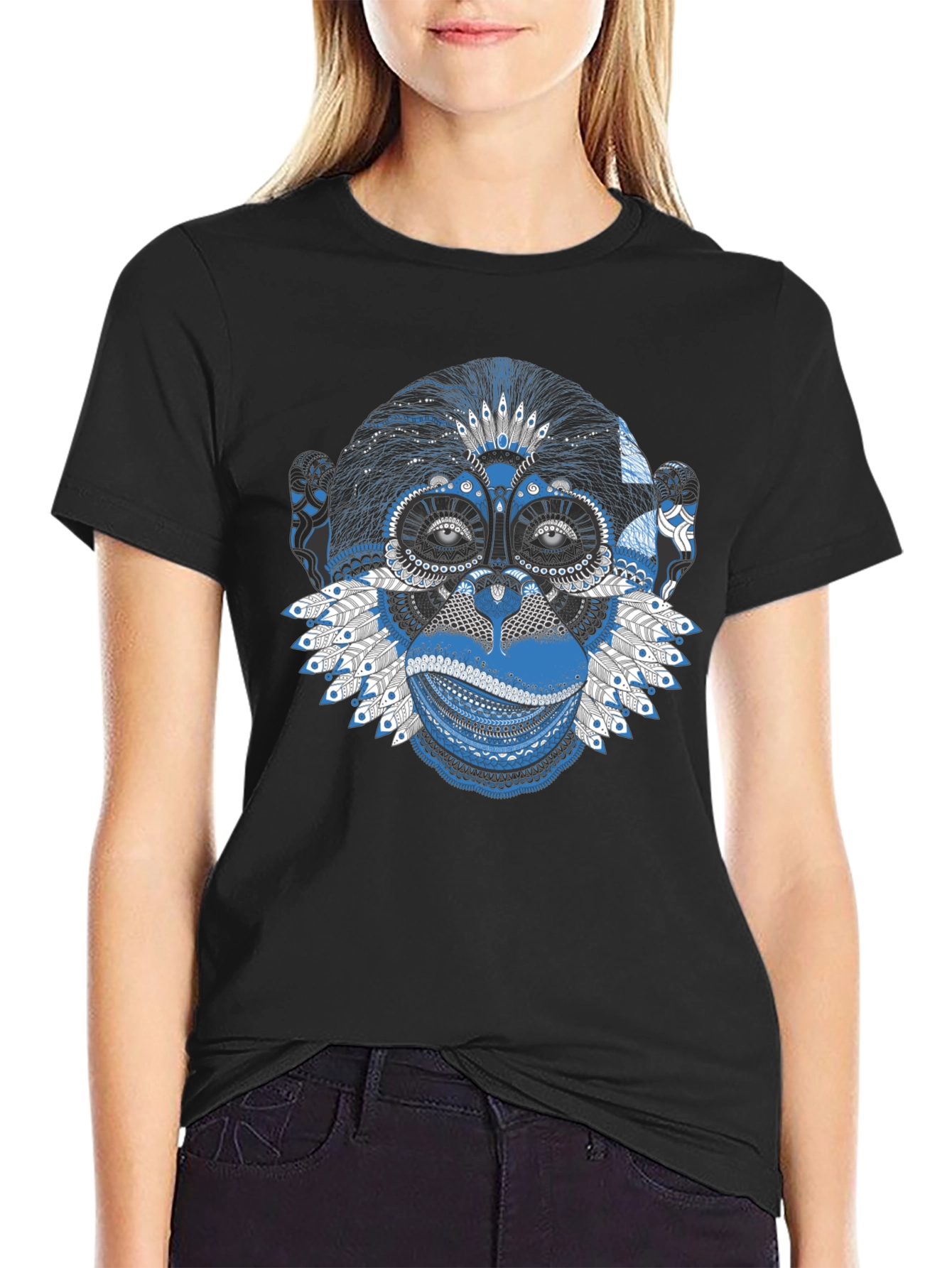 Tribal Monkey Graphic Tee - Black T-Shirt