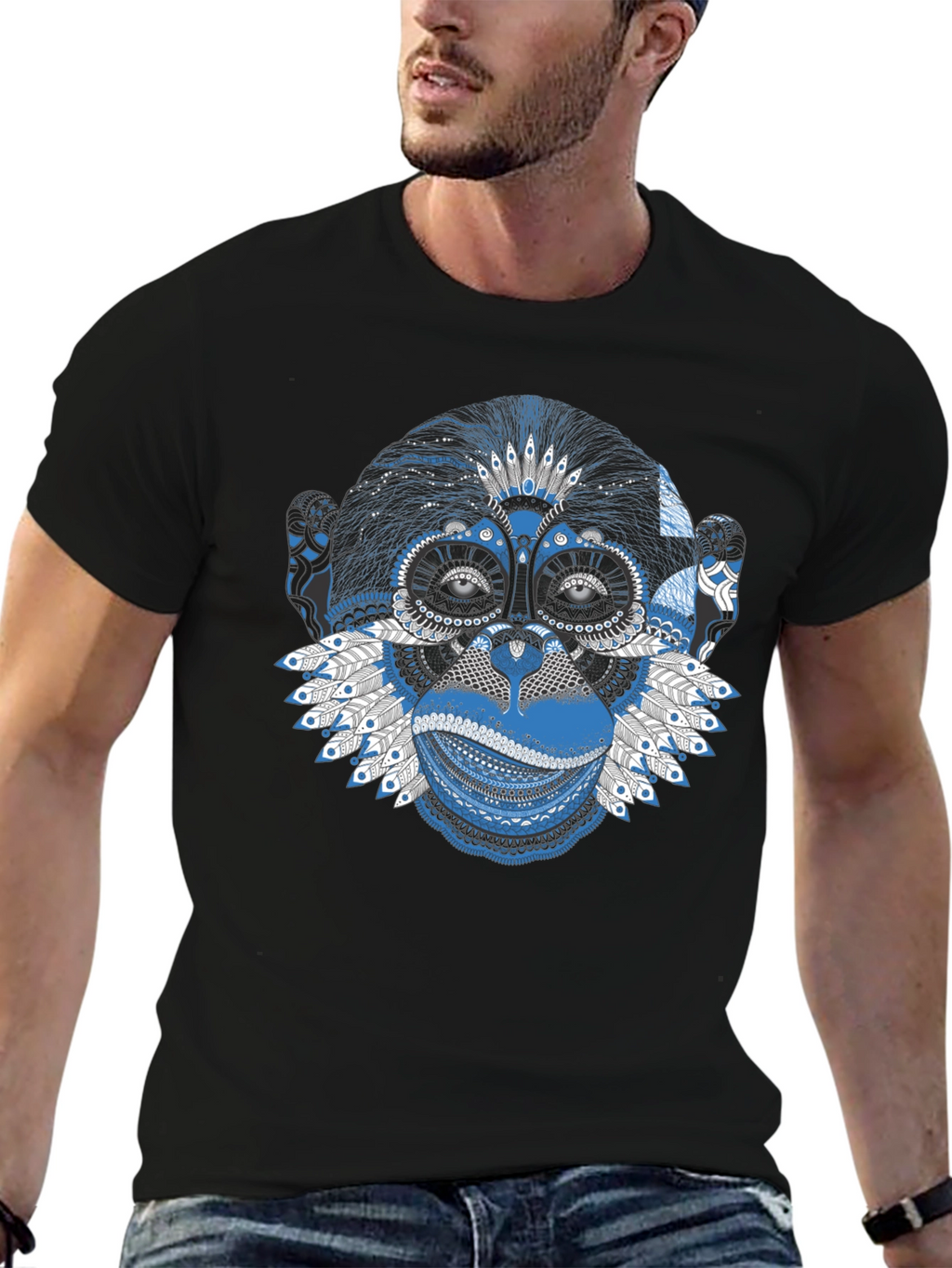Tribal Monkey Graphic Tee - Black T-Shirt