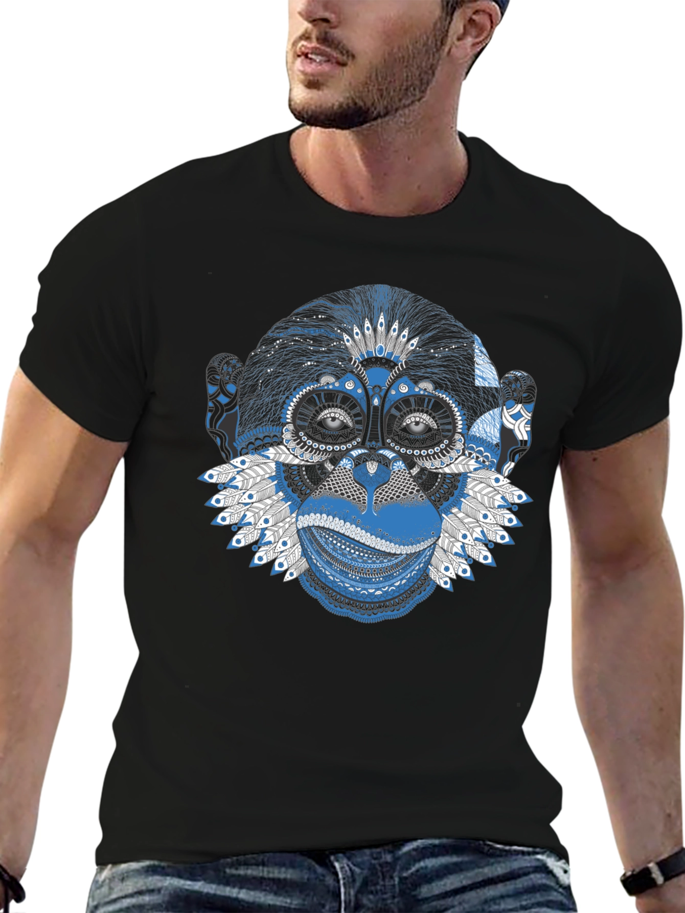 Tribal Monkey Graphic Tee - Black T-Shirt