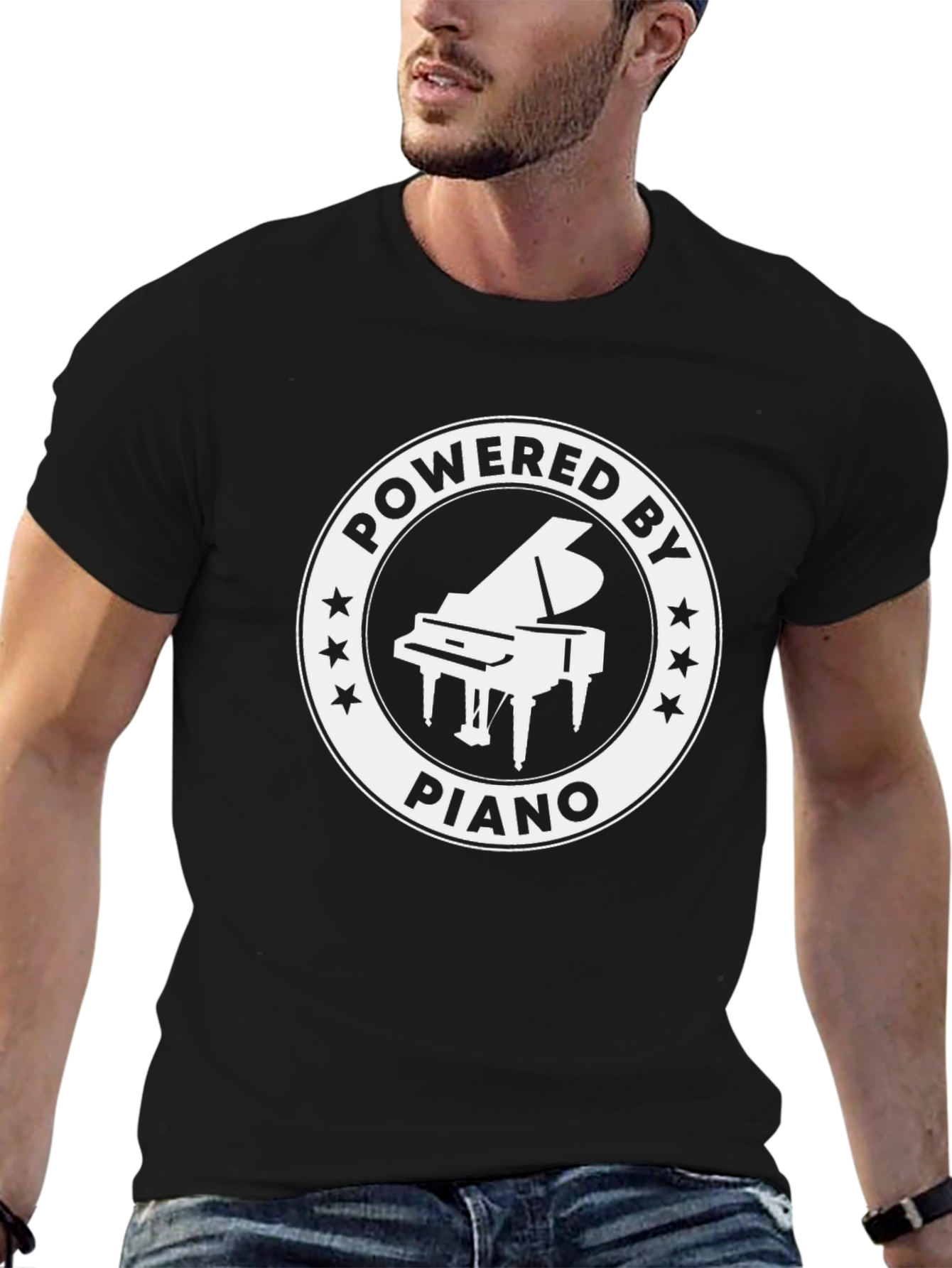 Powered By Piano Black T-Shirt - Music Lover Tee