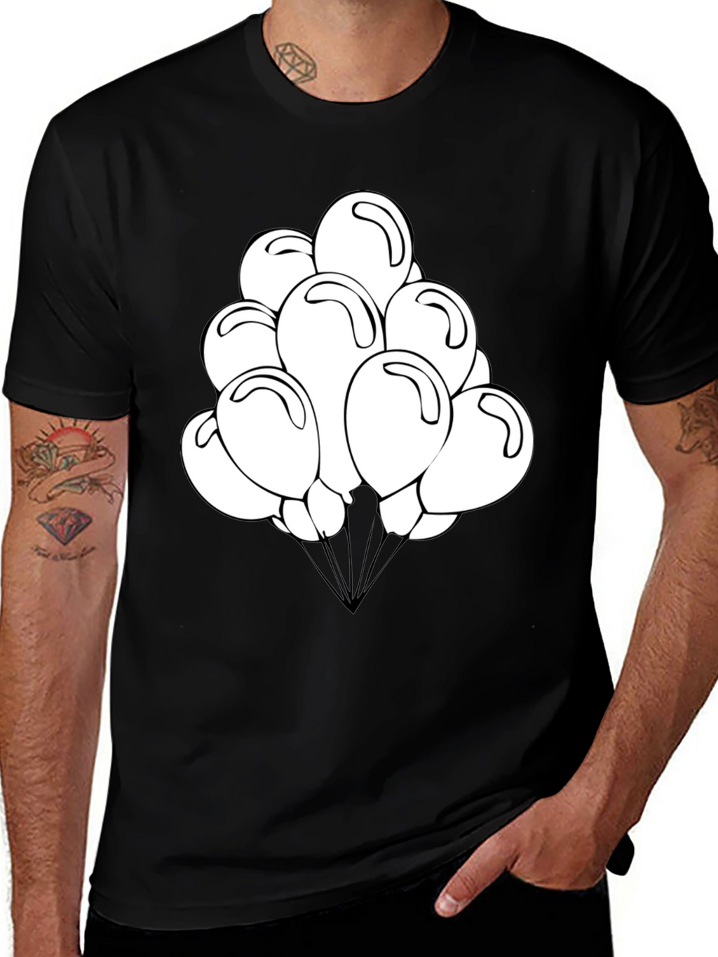 Balloon Graphic Tee - Black Cotton Shirt