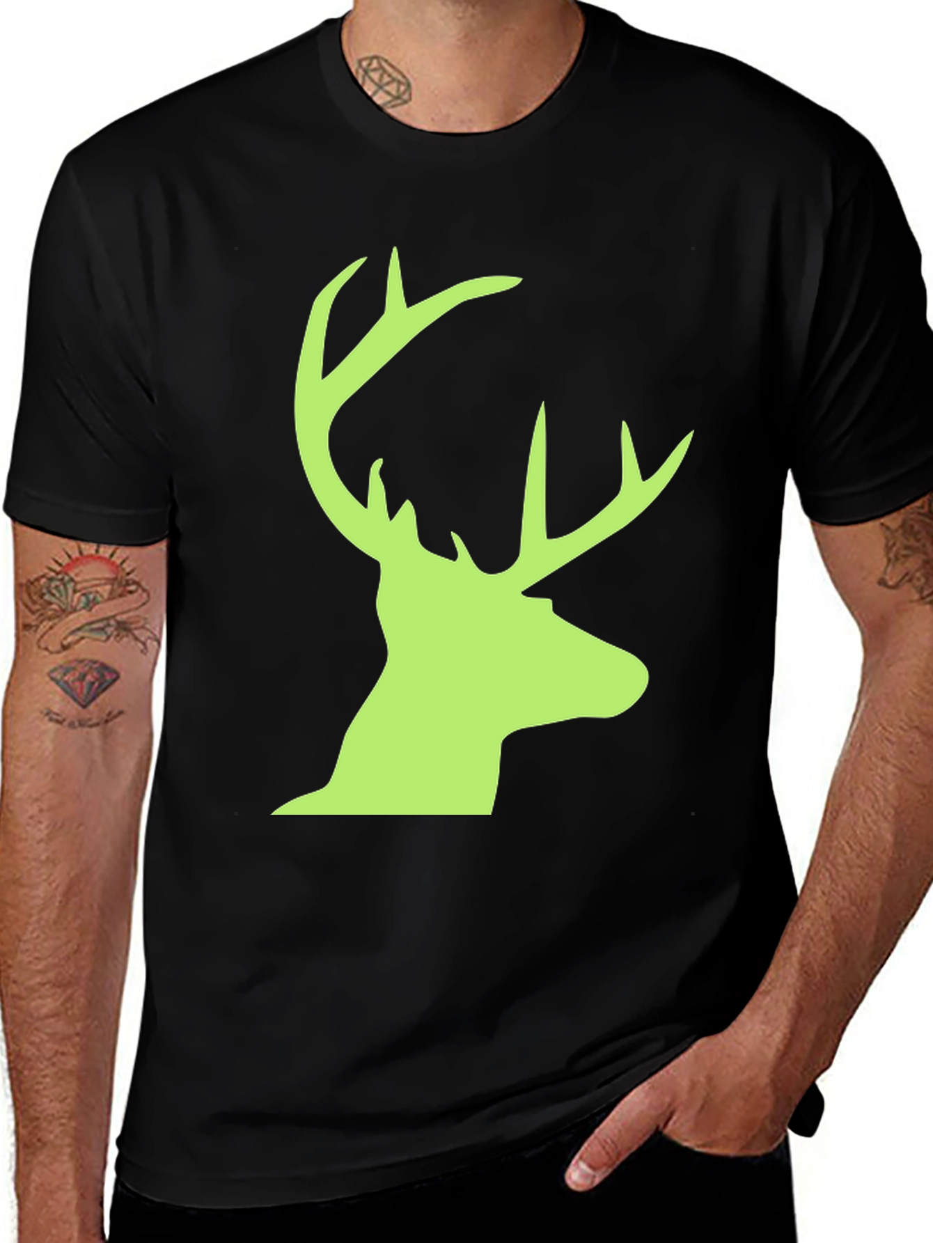 Deer Head Graphic Tee - Black Casual T-Shirt