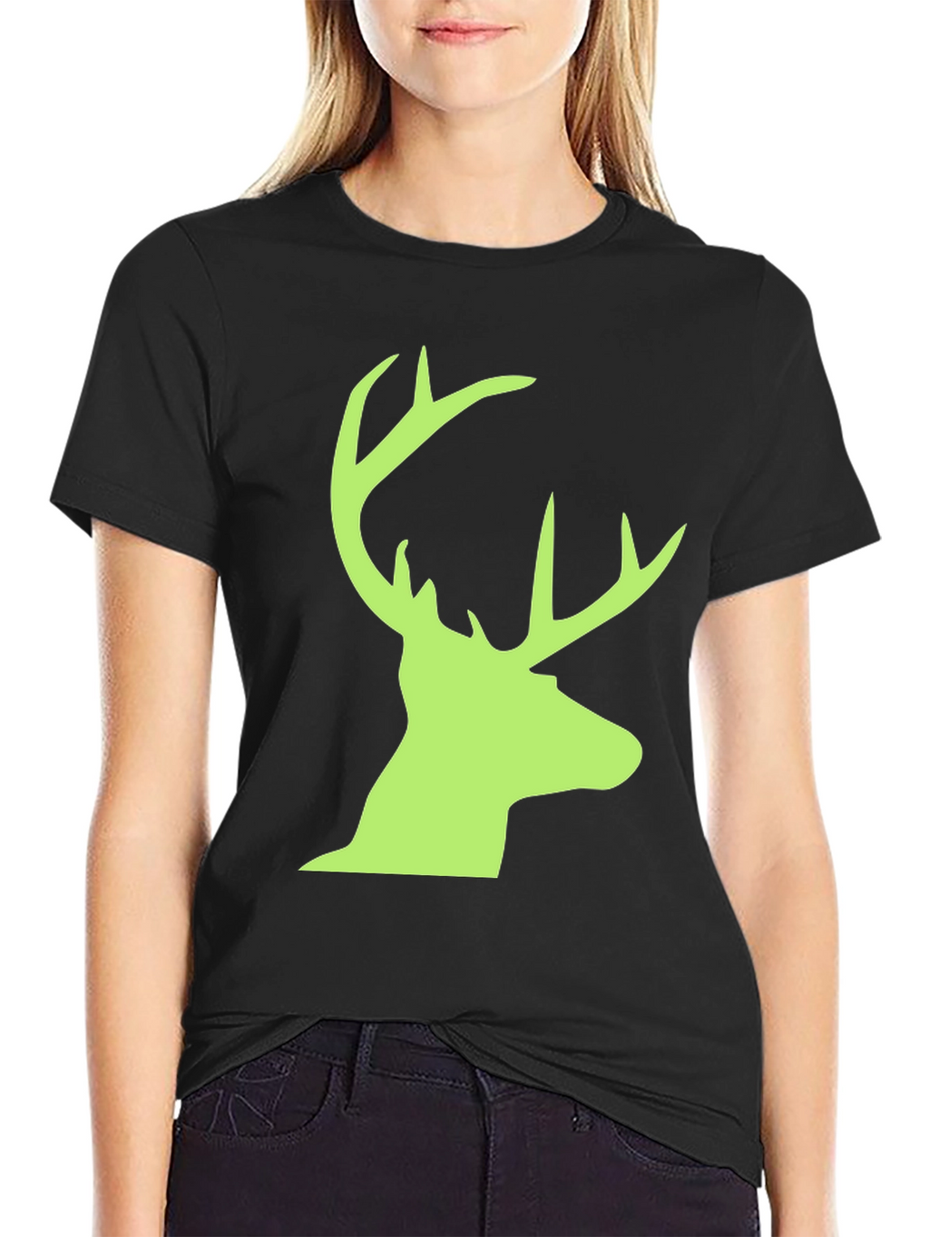 Deer Head Graphic Tee - Black Casual T-Shirt