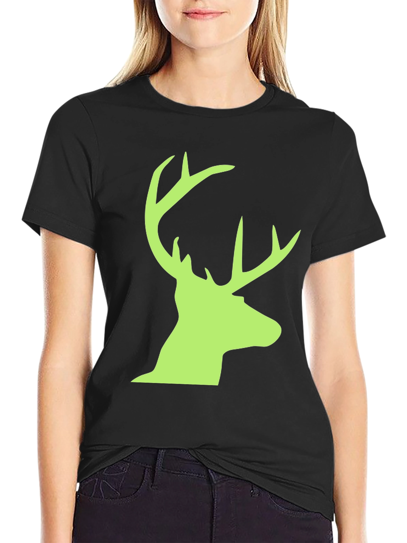 Deer Head Graphic Tee - Black Casual T-Shirt