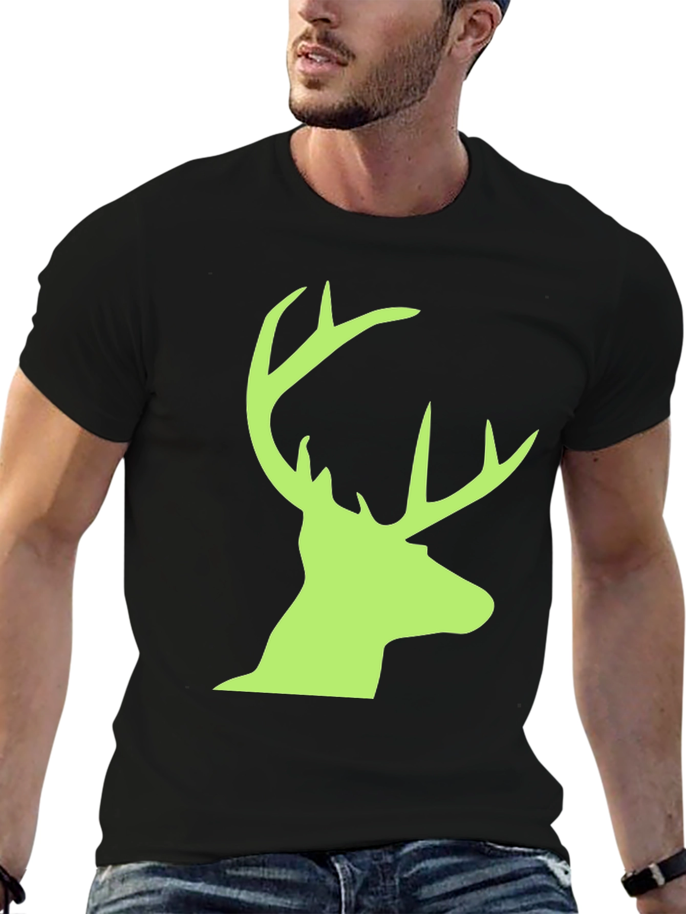 Deer Head Graphic Tee - Black Casual T-Shirt