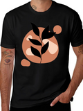 Abstract Leaf Print Black Casual Tee