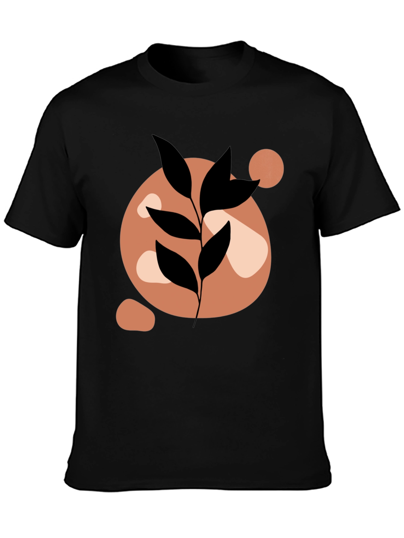 Abstract Leaf Print Black Casual Tee