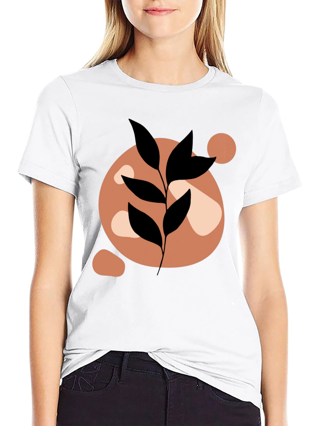 Abstract Leaf Print Black Casual Tee