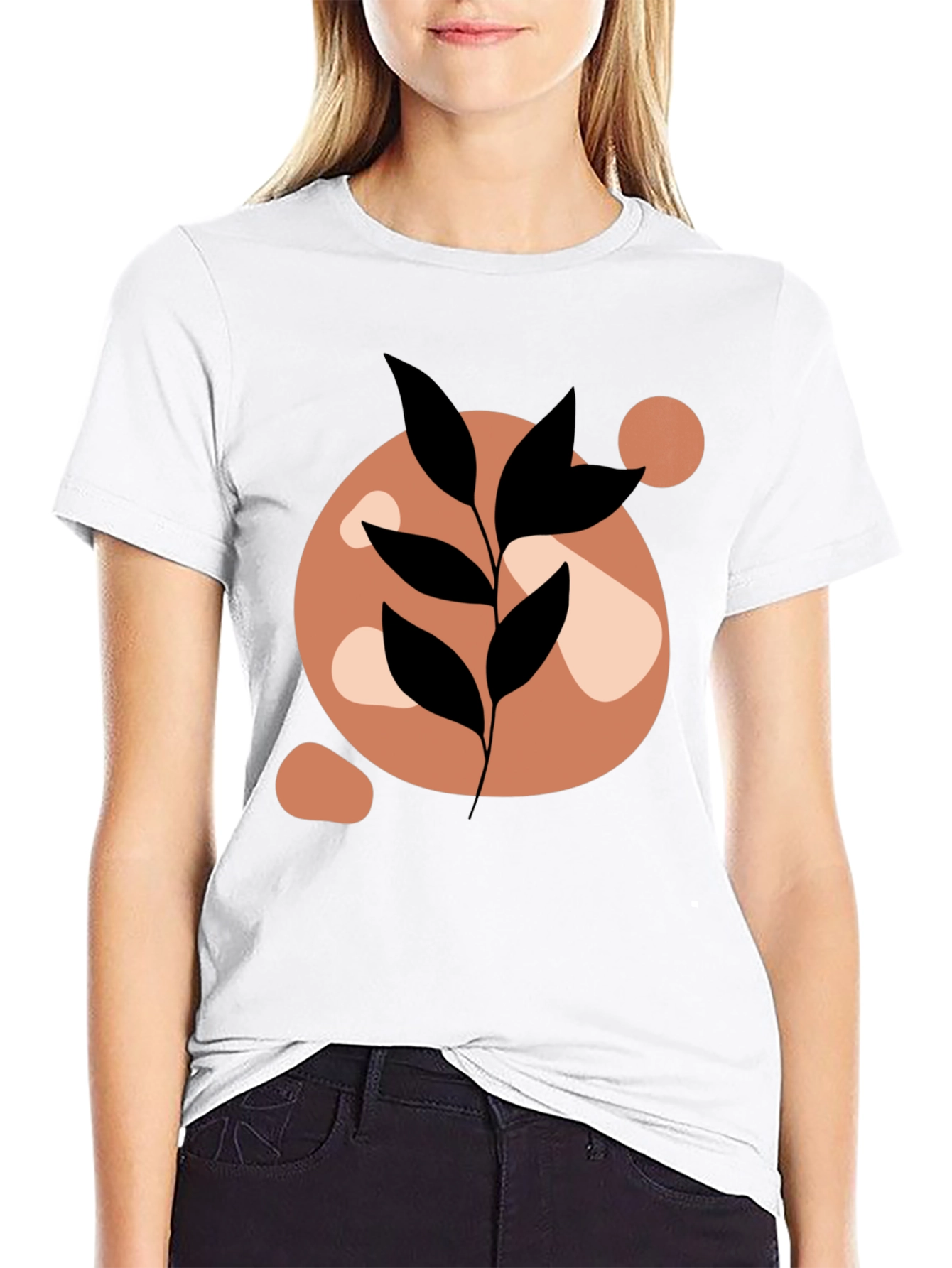 Abstract Leaf Print Black Casual Tee