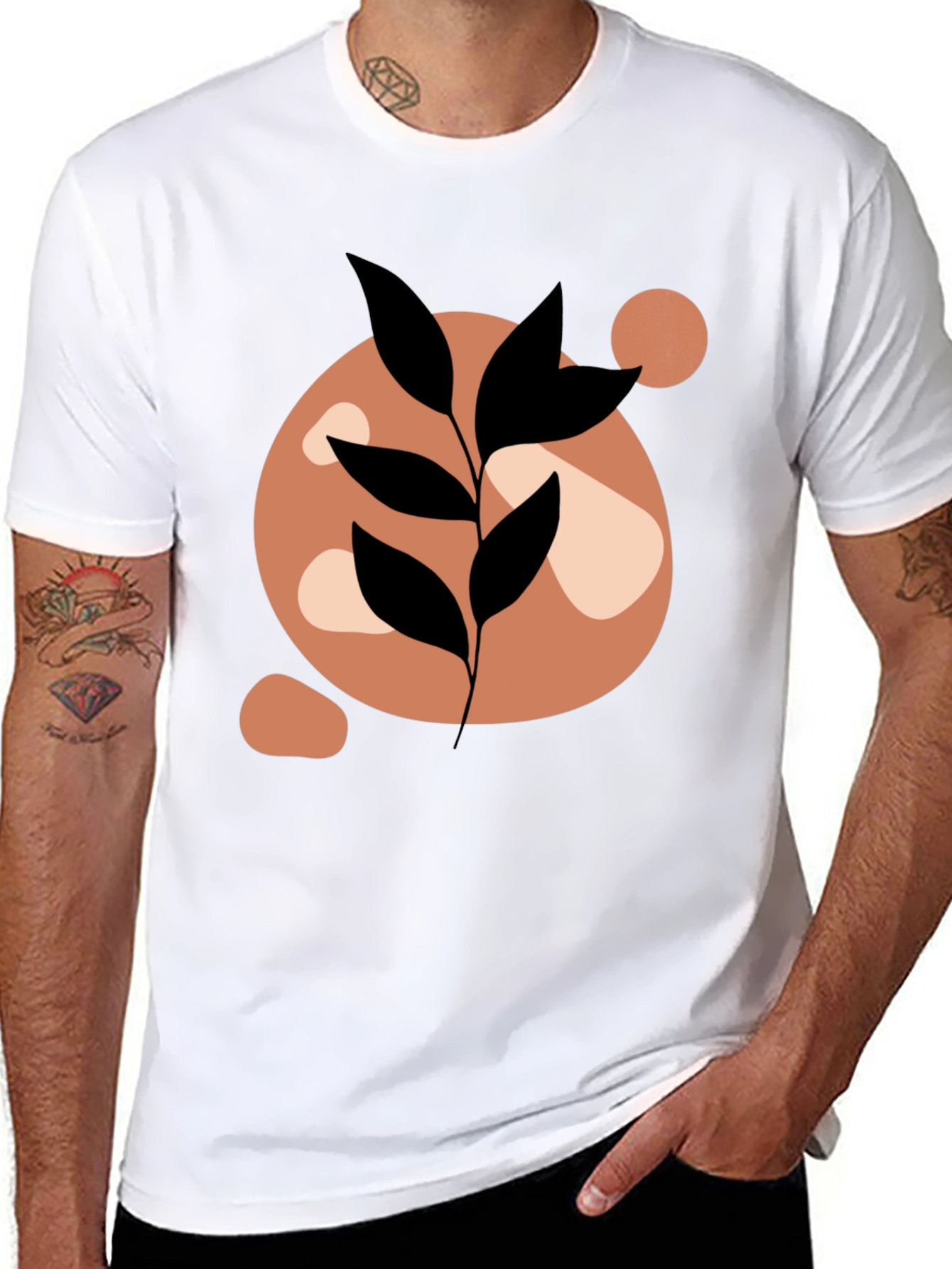Abstract Leaf Print Black Casual Tee