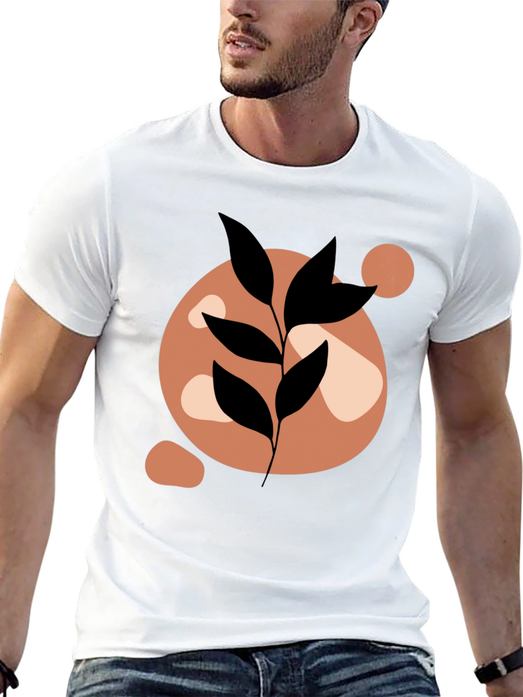 Abstract Leaf Print Black Casual Tee