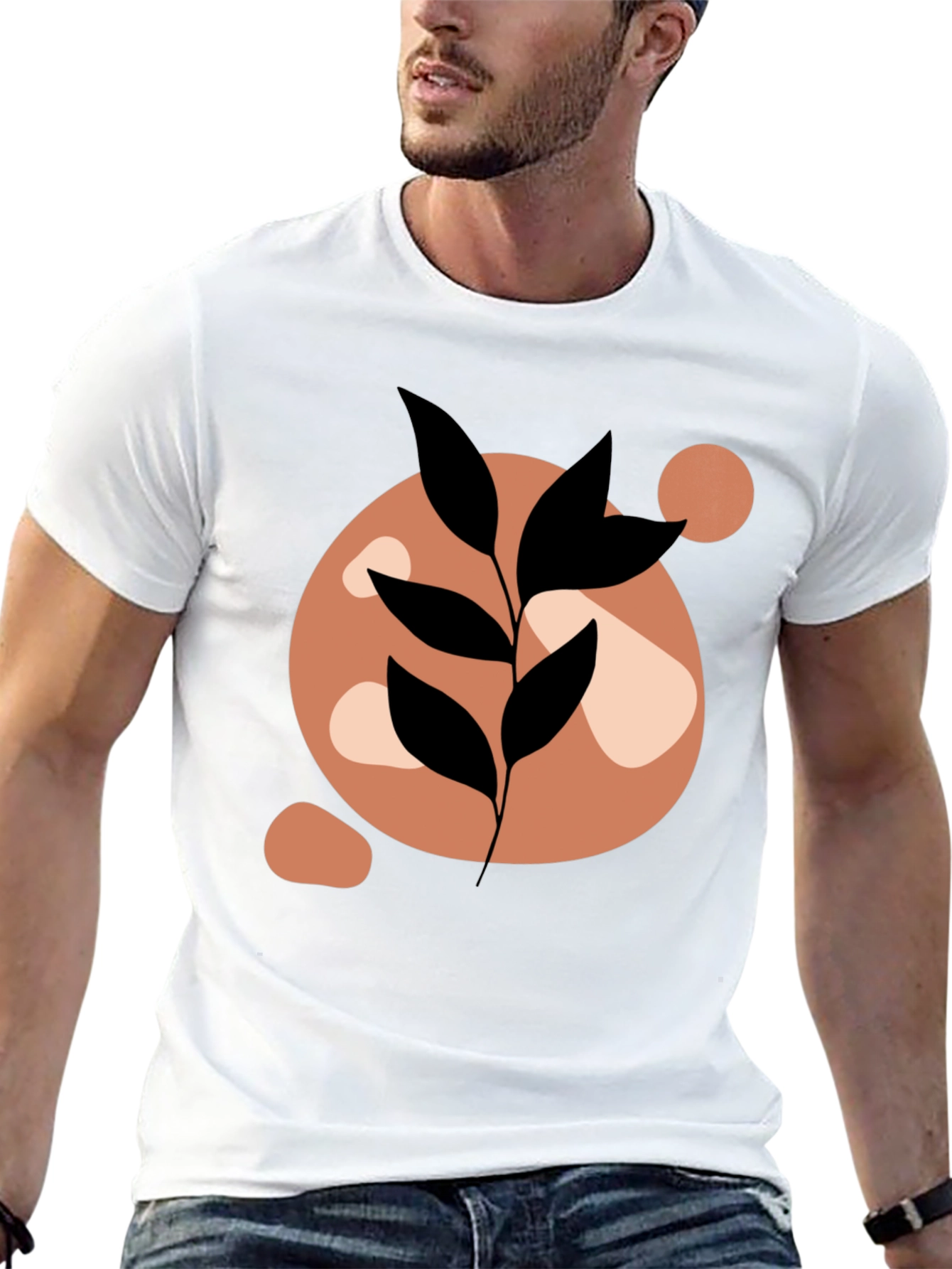 Abstract Leaf Print Black Casual Tee
