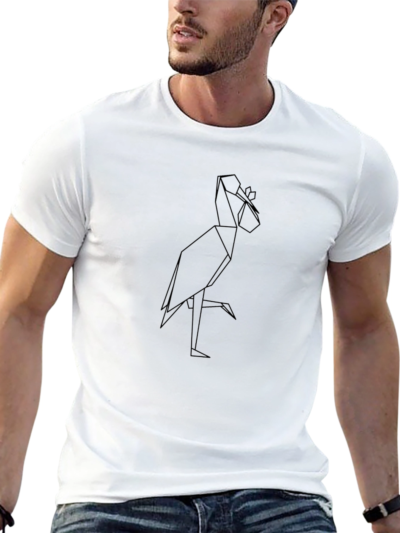 Origami Heron Graphic Tee - Sleek Black T-Shirt