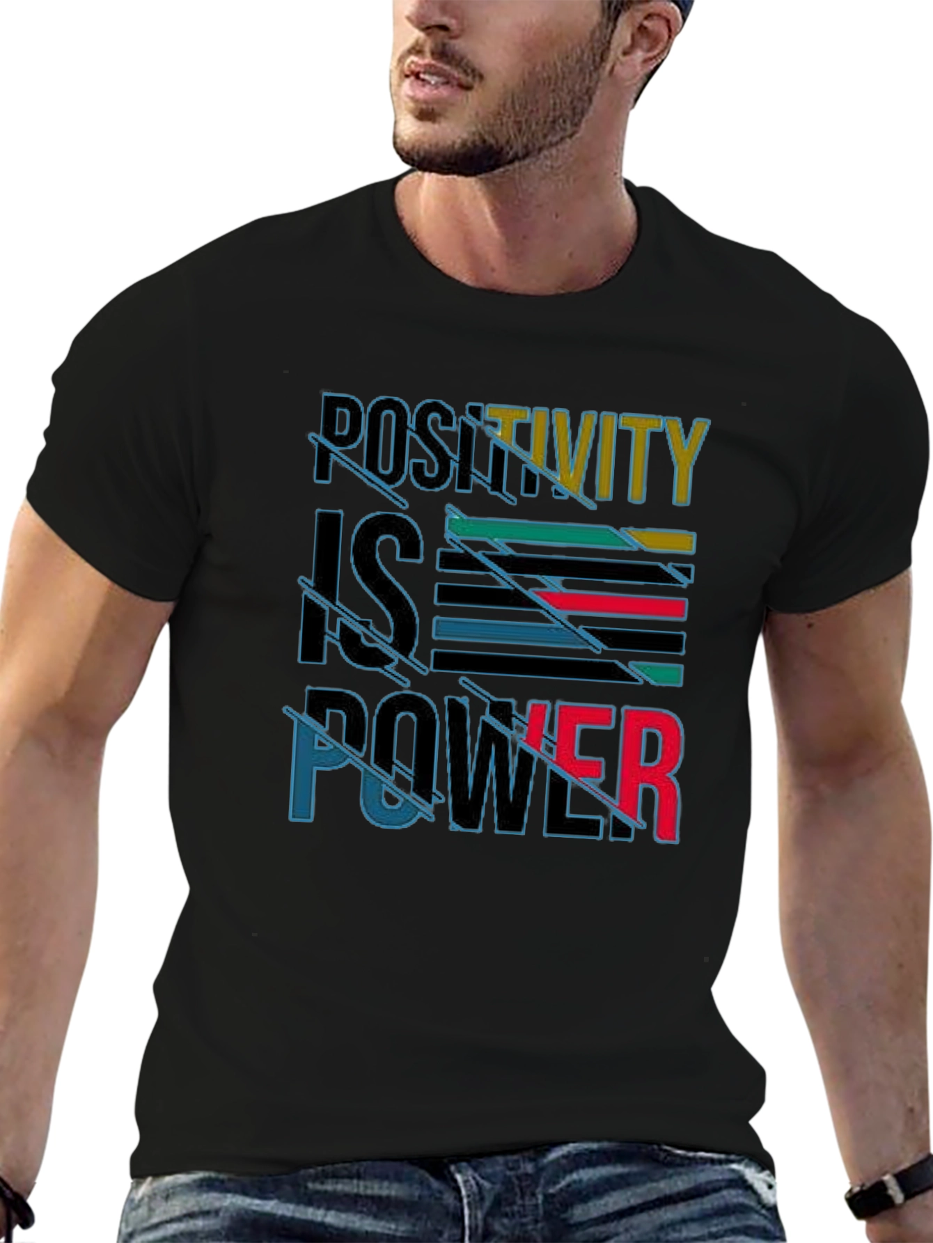 Positivity is Power Graphic Print Black T-Shirt