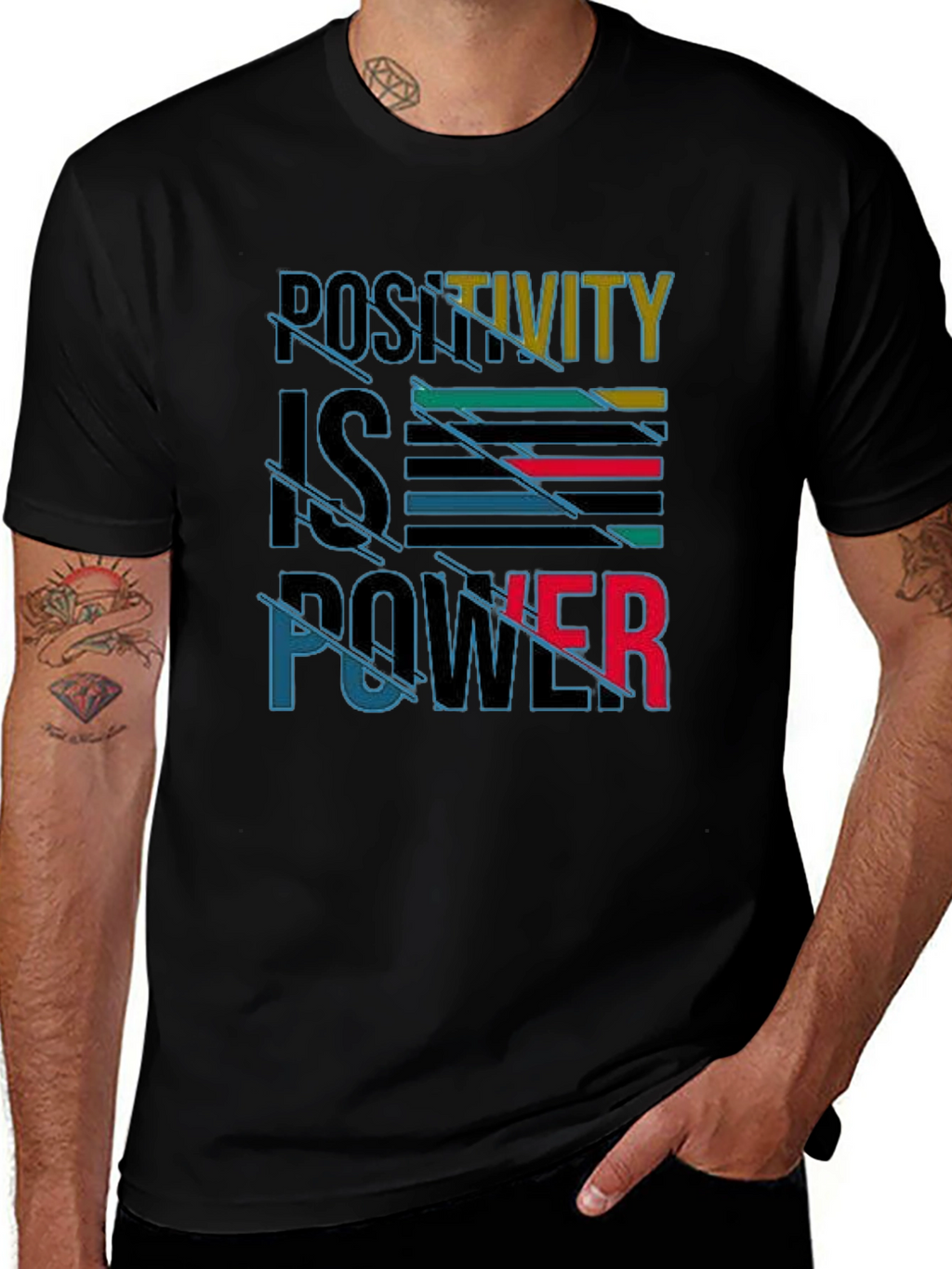 Positivity is Power Graphic Print Black T-Shirt