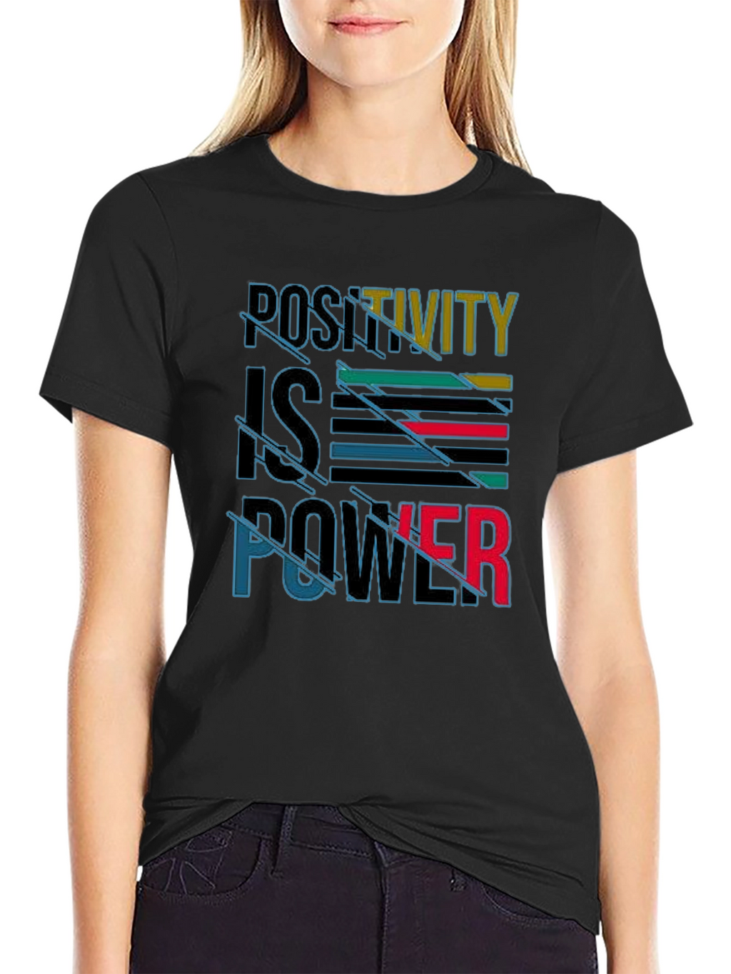 Positivity is Power Graphic Print Black T-Shirt