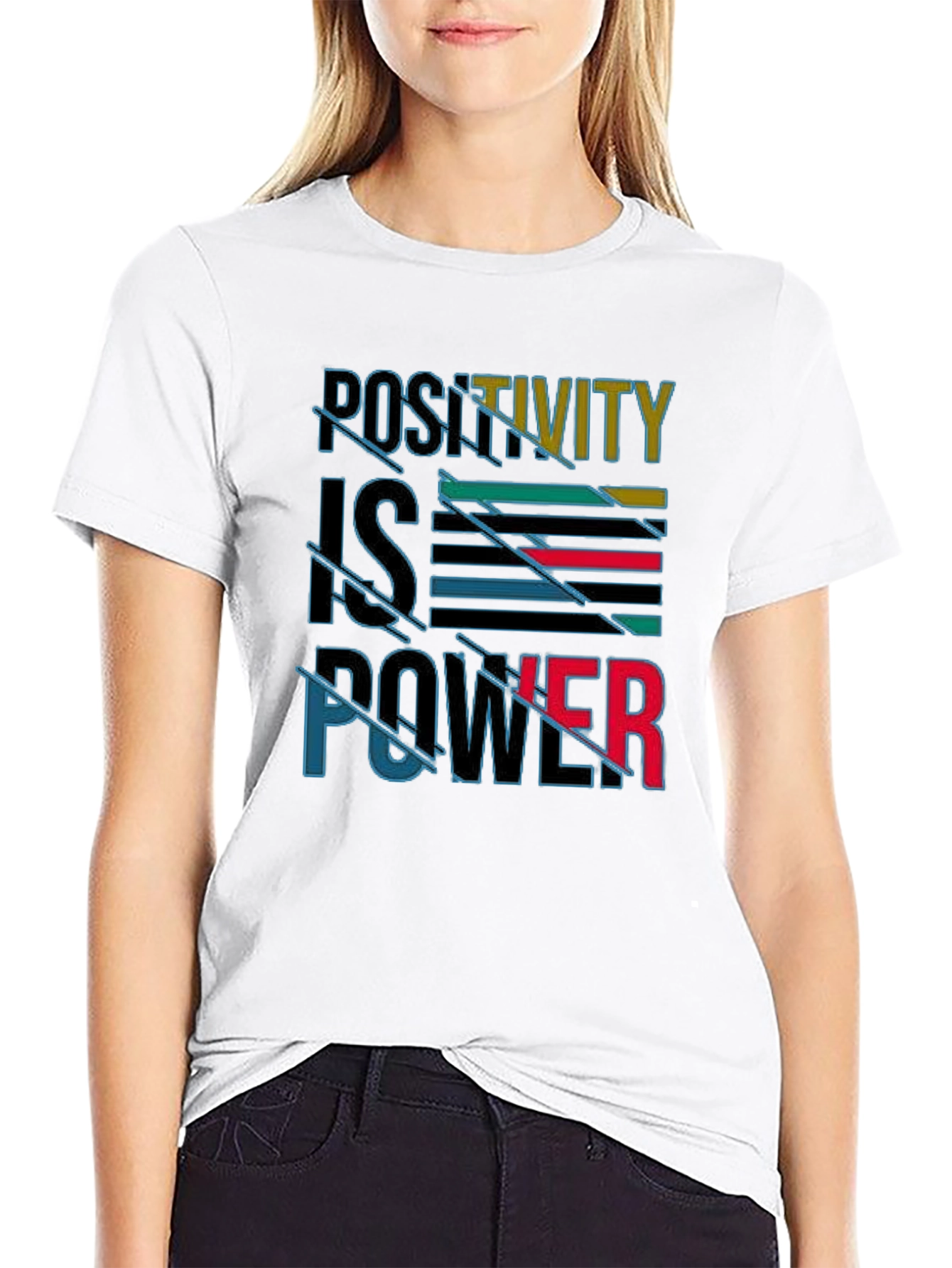 Positivity is Power Graphic Print Black T-Shirt