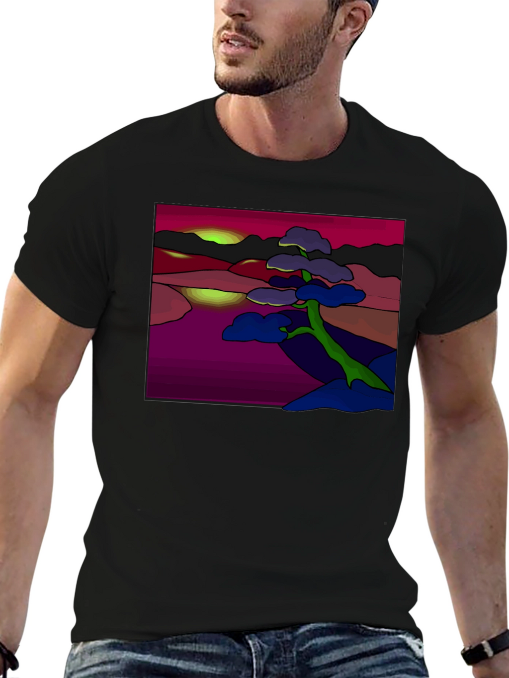 Abstract Landscape Tee: Artistic Graphic Print T-Shirt