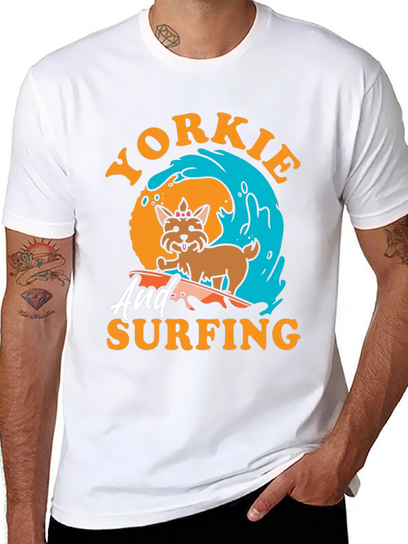 Yorkie Surfing T-Shirt - Dog Lover Tee