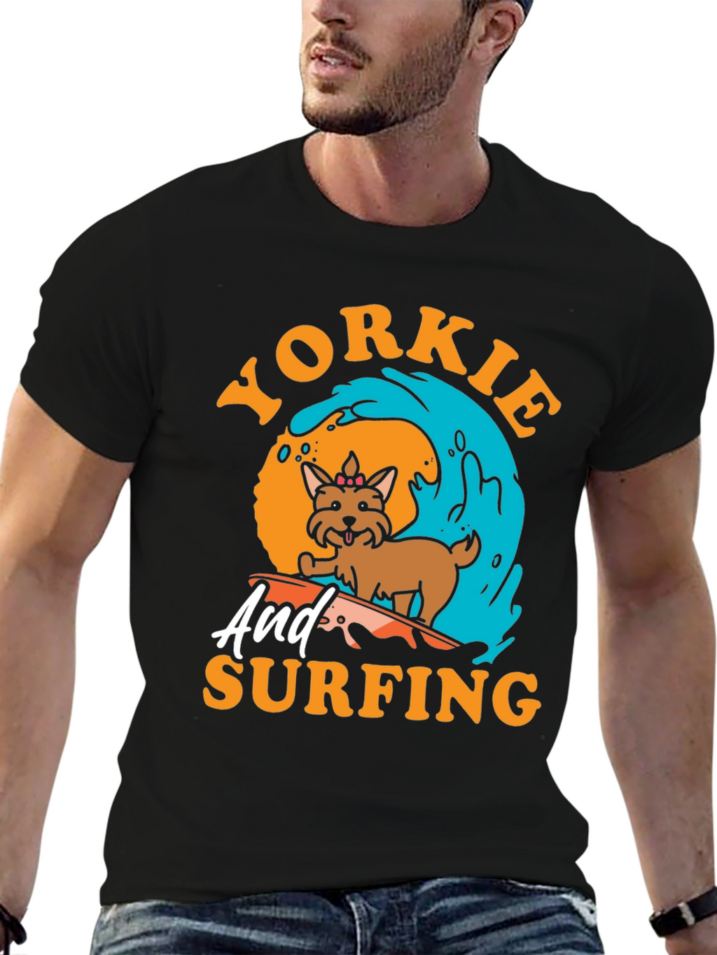 Yorkie Surfing T-Shirt - Dog Lover Tee