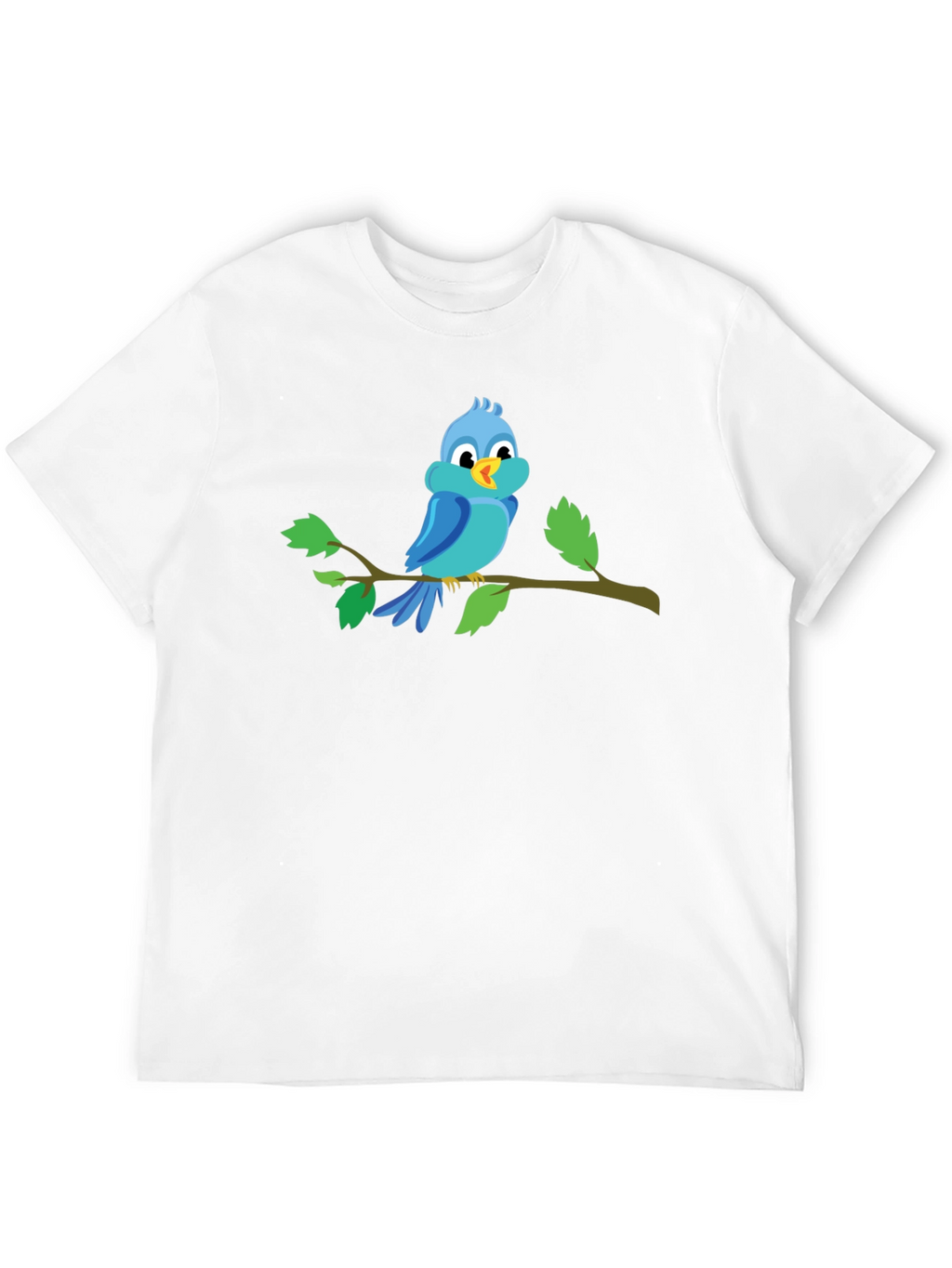 Blue Bird on Branch Black T-Shirt