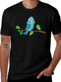 Blue Bird on Branch Black T-Shirt